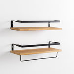 VS VENTA-STOCK Set de 2 étagères murales Xavi avec porte-serviettes, bois de pin