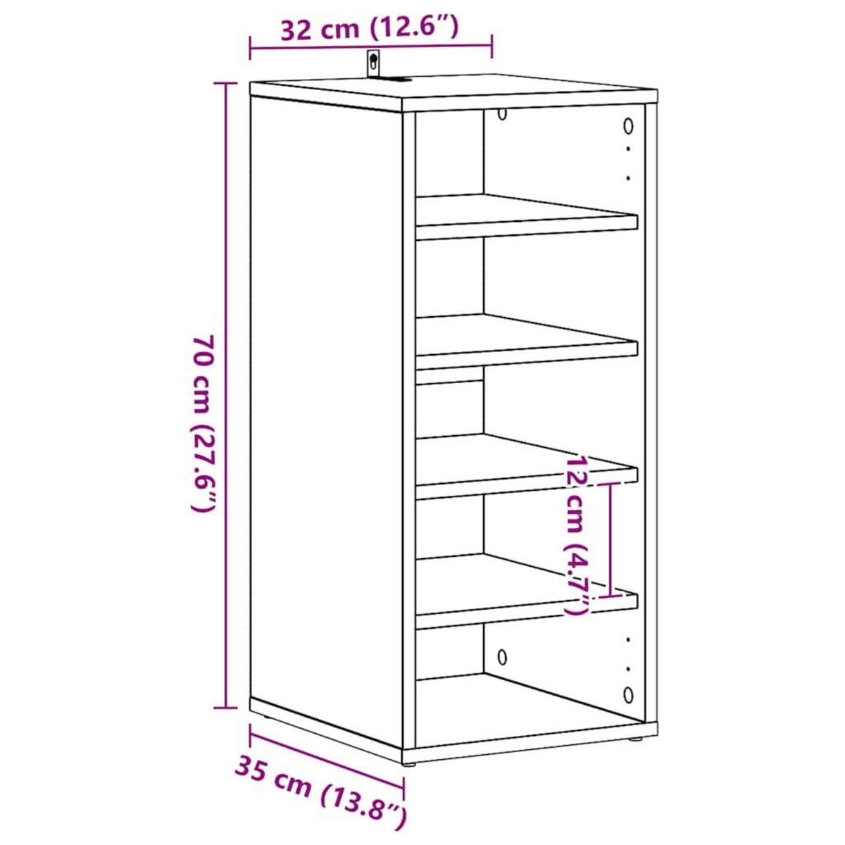 VIDAXL Armoire a chaussures Noir 31,5x35x70 cm Agglomere