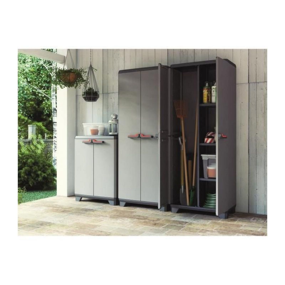 Keter KETER | ARMOIRE BASSE STILO, Gris / Noir / Rouge, 68 x 39 x 90 cm