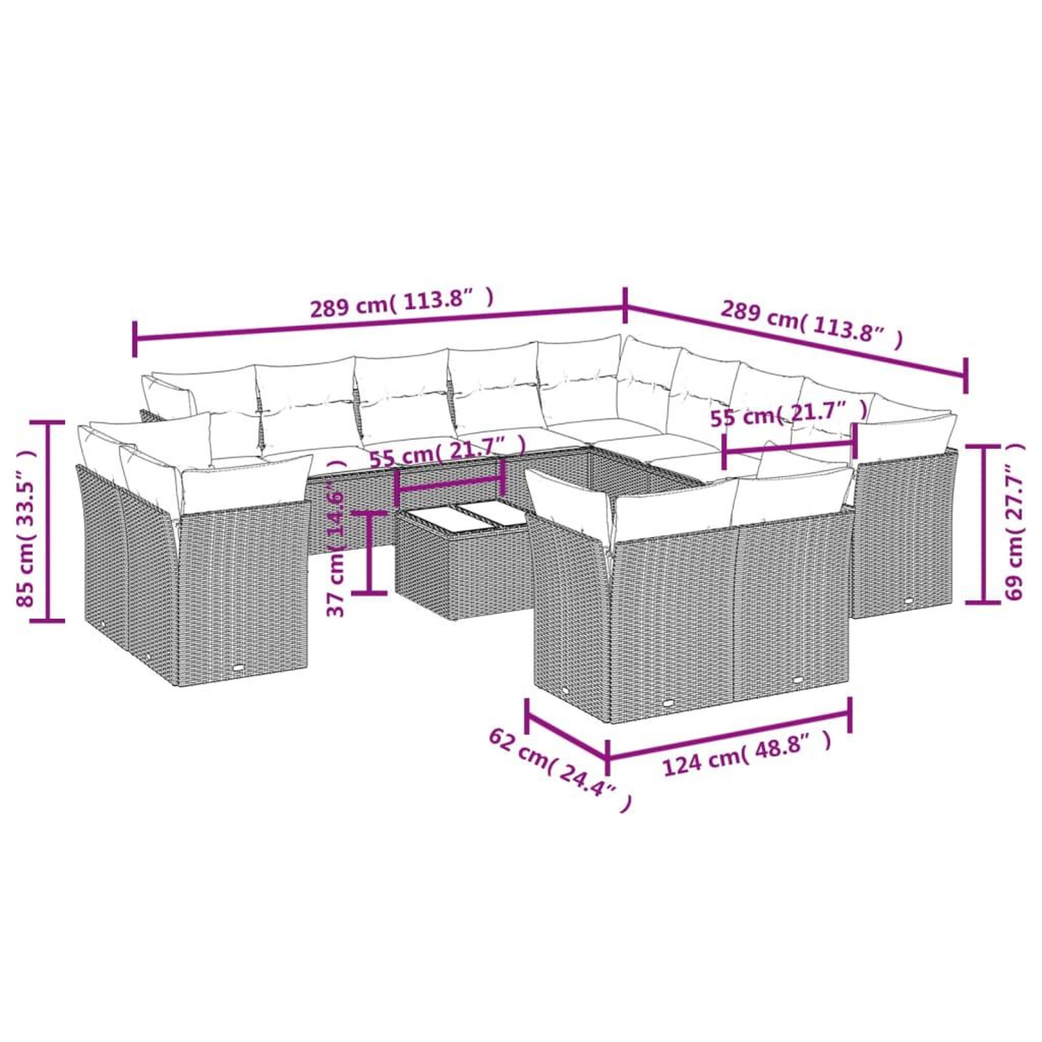Voir la diapositive 4 : VIDAXL Salon de jardin avec coussins 14 pcs noir resine tressee