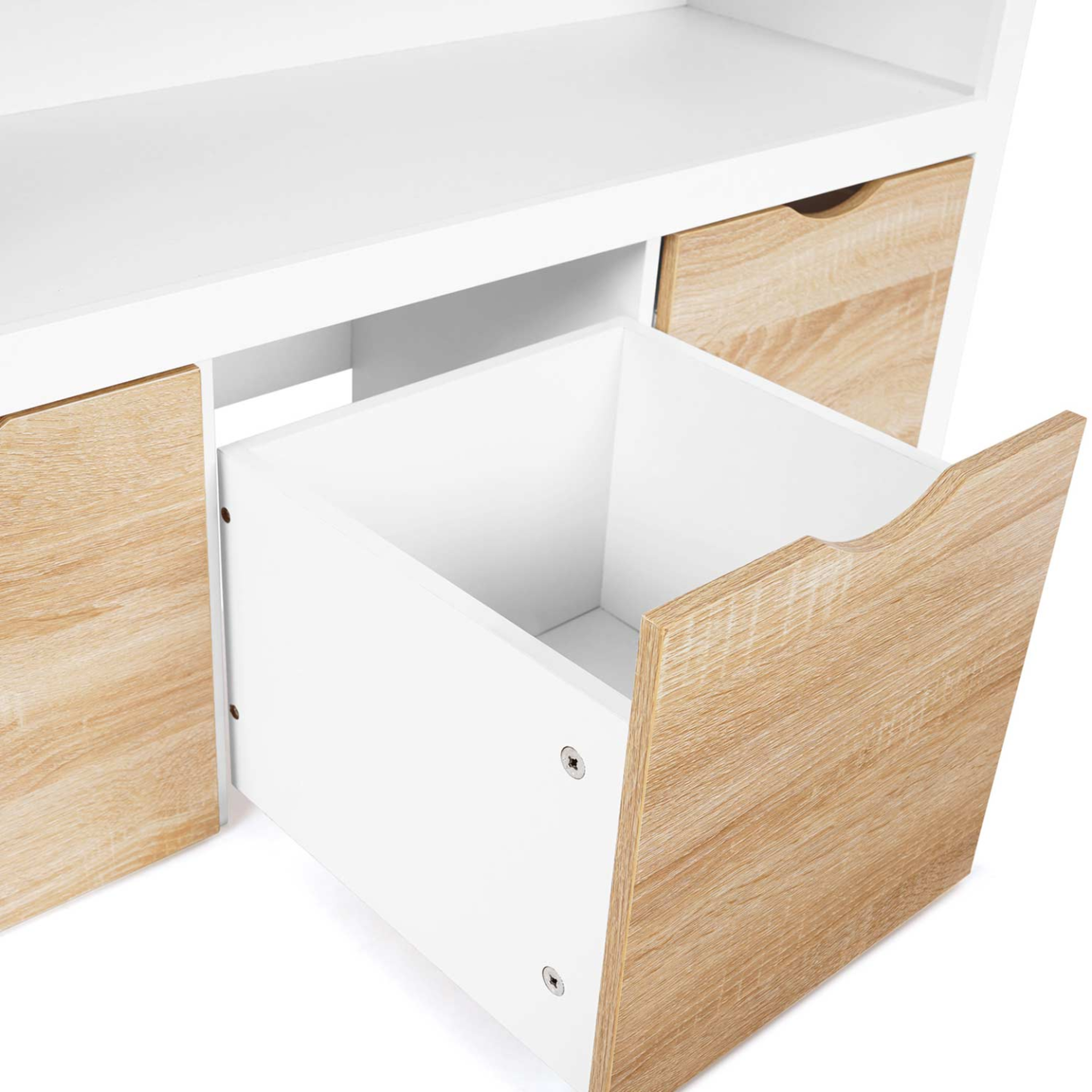 Voir la diapositive 6 : ID MARKET Meuble de rangement enfant mana en bois blanc et hêtre 3 tiroirs cubes sur roulettes