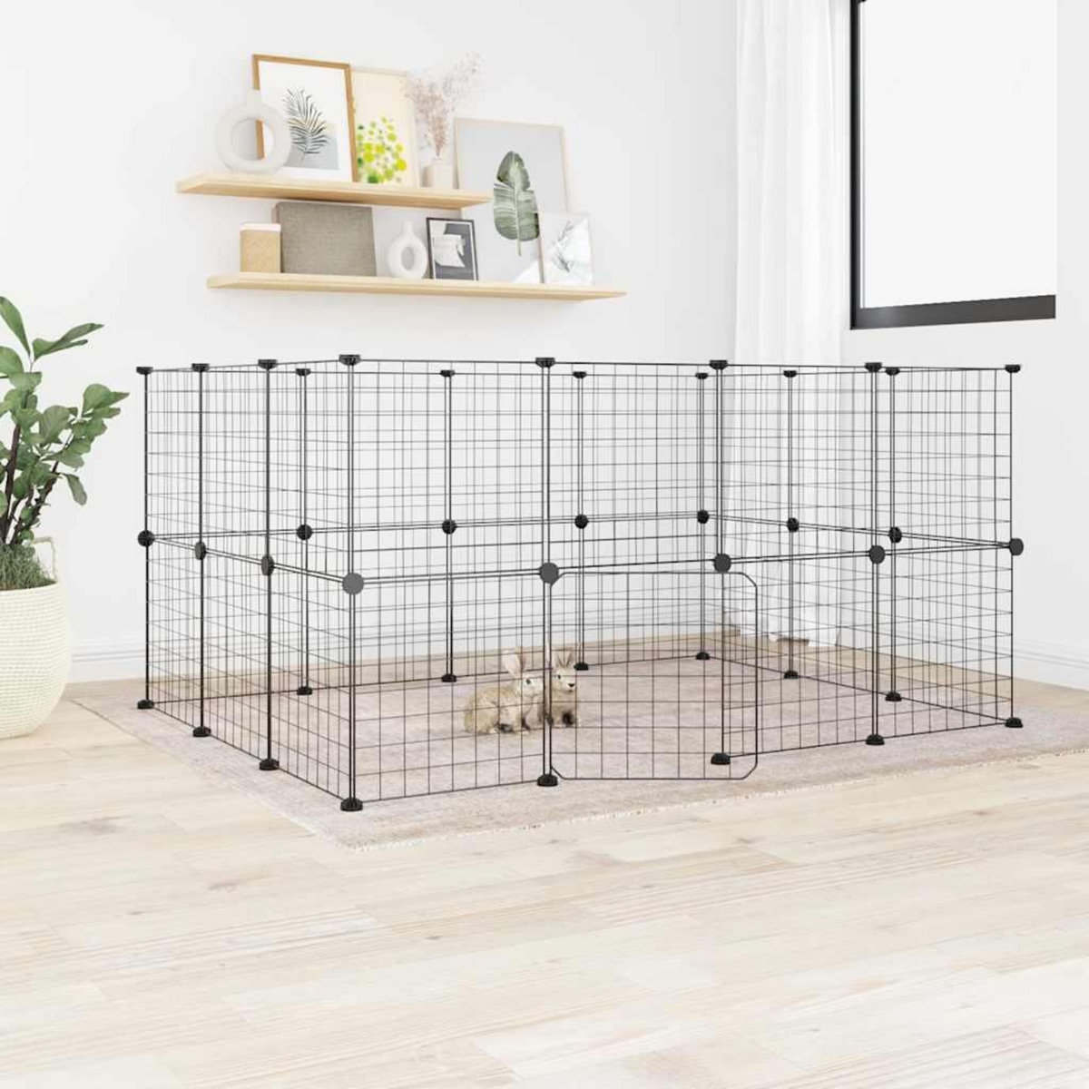 VIDAXL Cage animaux de compagnie a 28 panneaux et porte Noir 35x35 cm