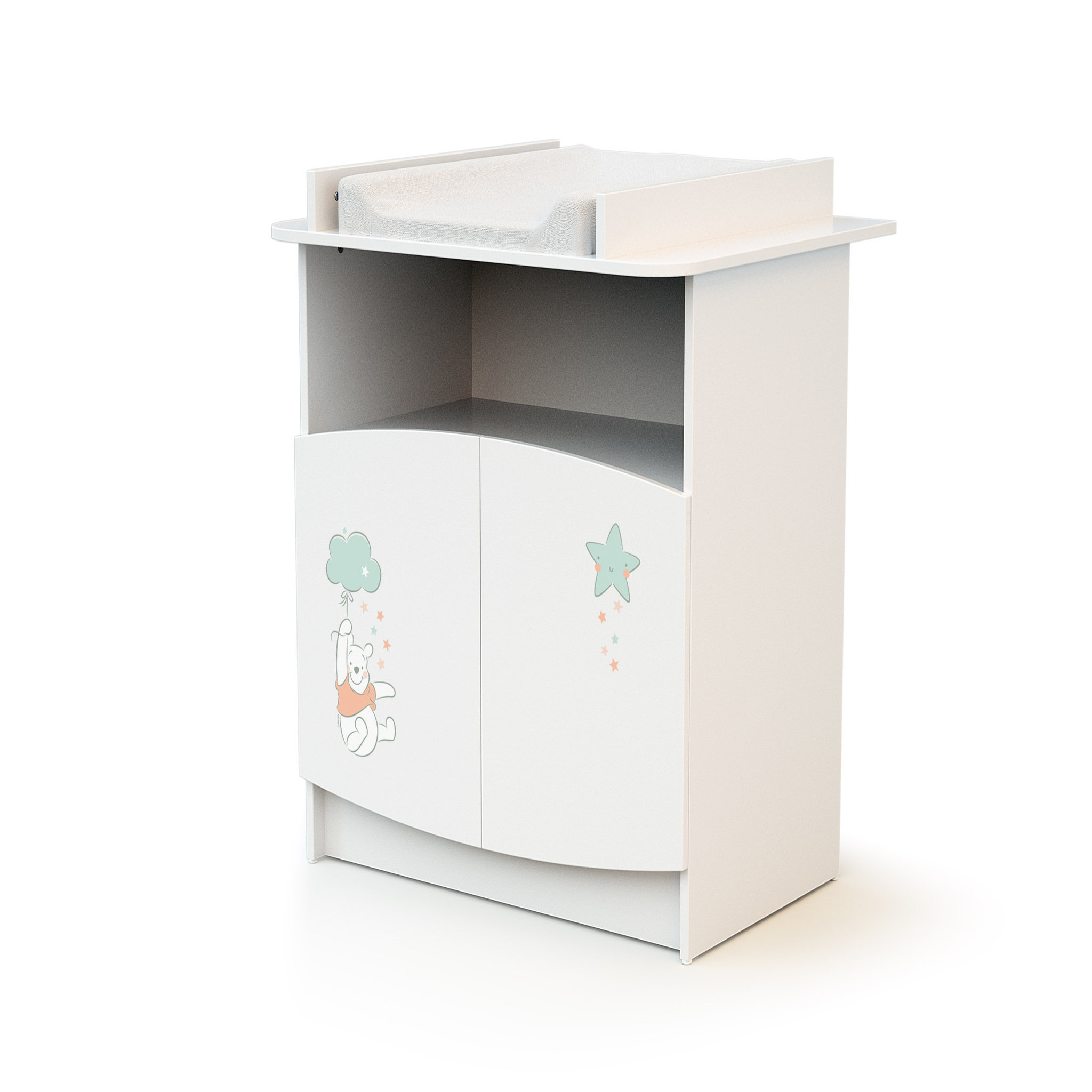 Voir la diapositive 3 : AT4 Ensemble lit bébé 60x120 cm et commode à langer 2 portes WINNIE NUAGE DISNEY