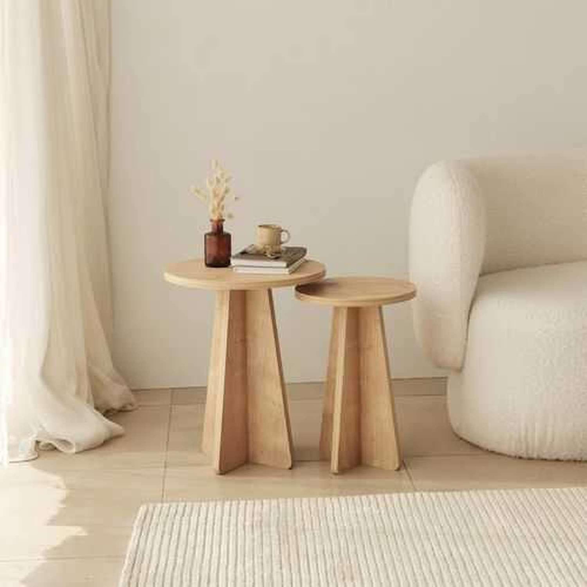 Voir la diapositive 2 : TOILINUX Lot de 2 tables d'appoint valence en bois - marron