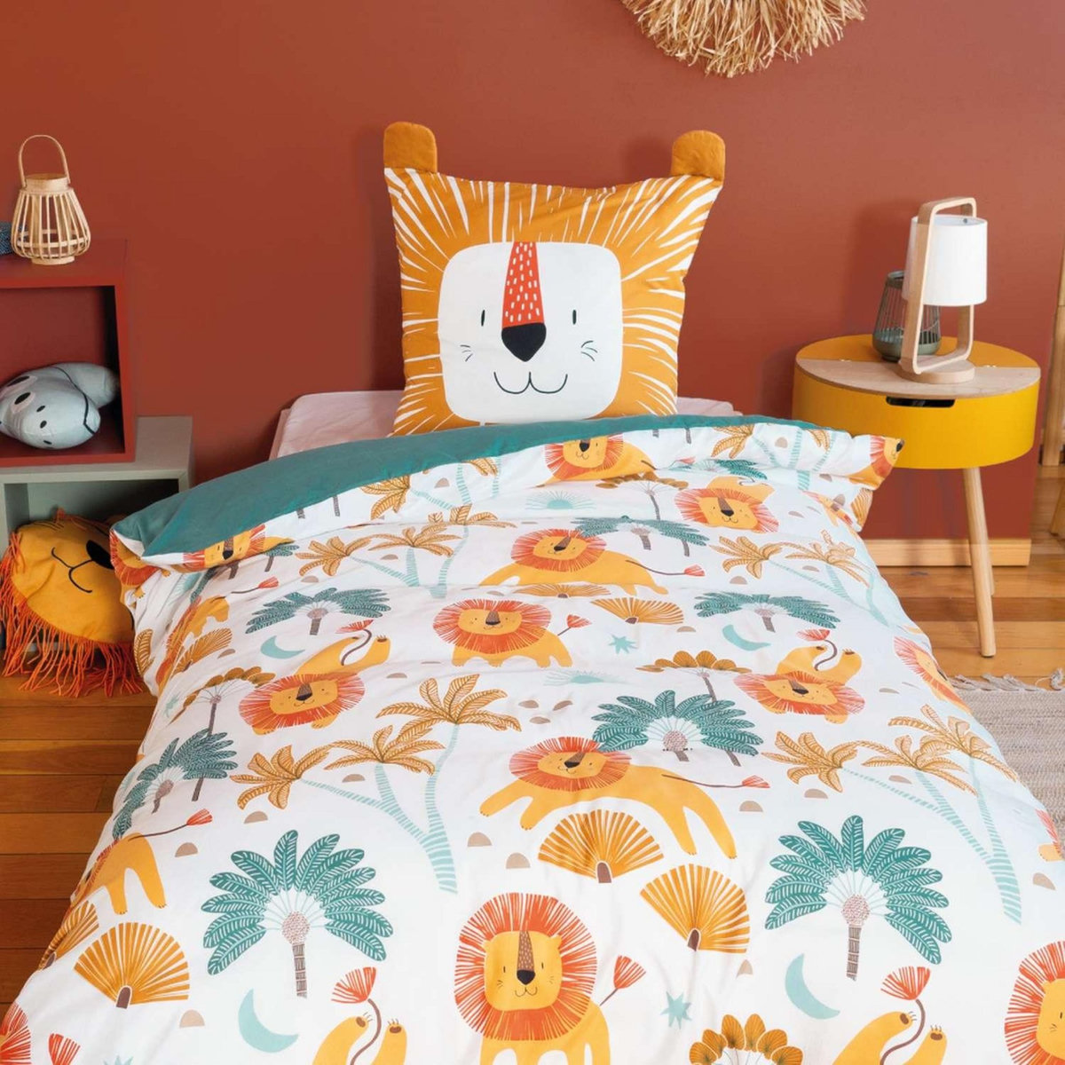 COTE DECO Parure de lit enfant Lion - 100% polyester 72g/m² - 140 x 200 cm