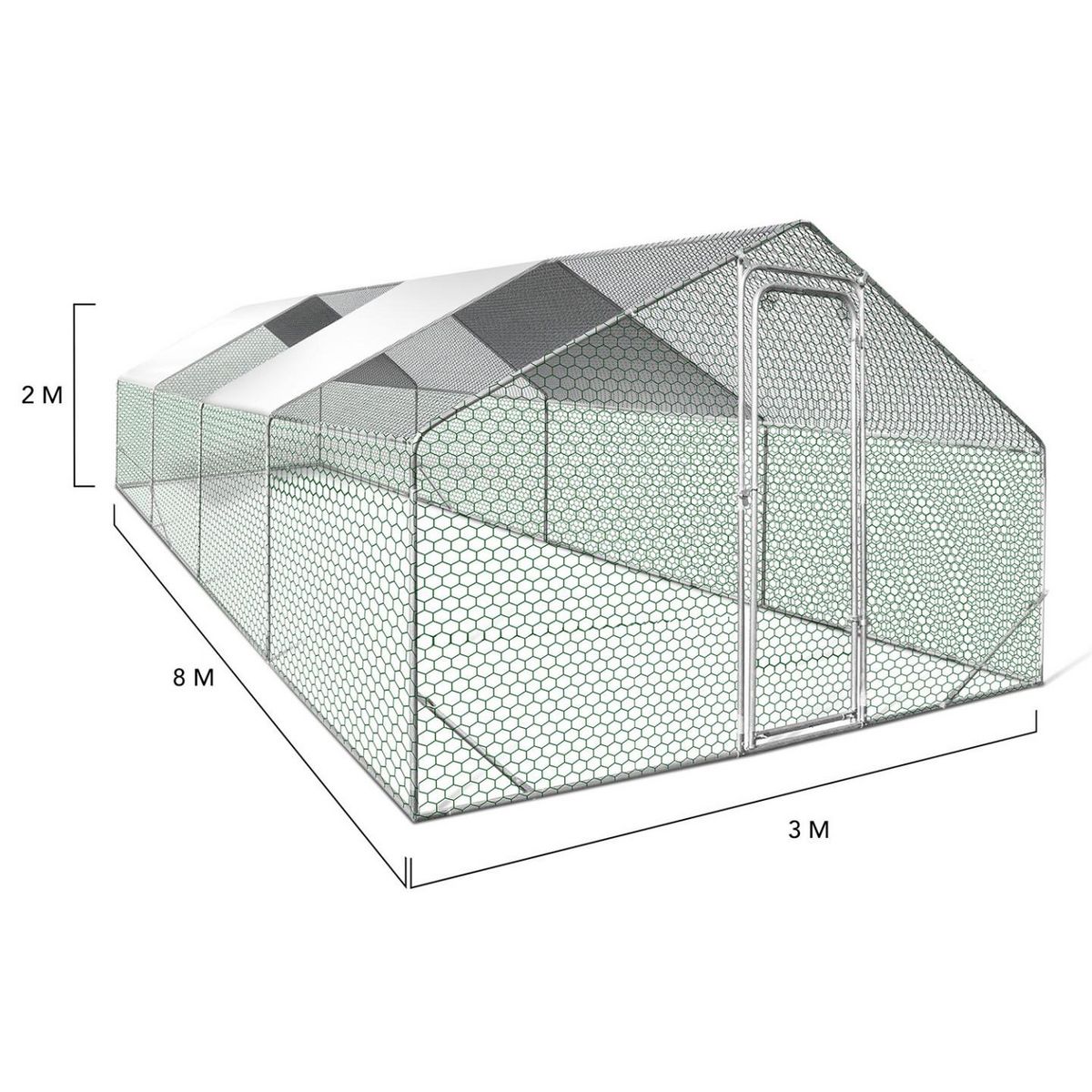 ID MARKET Enclos poulailler 24 m² parc grillagé 8x3 M acier galvanisé