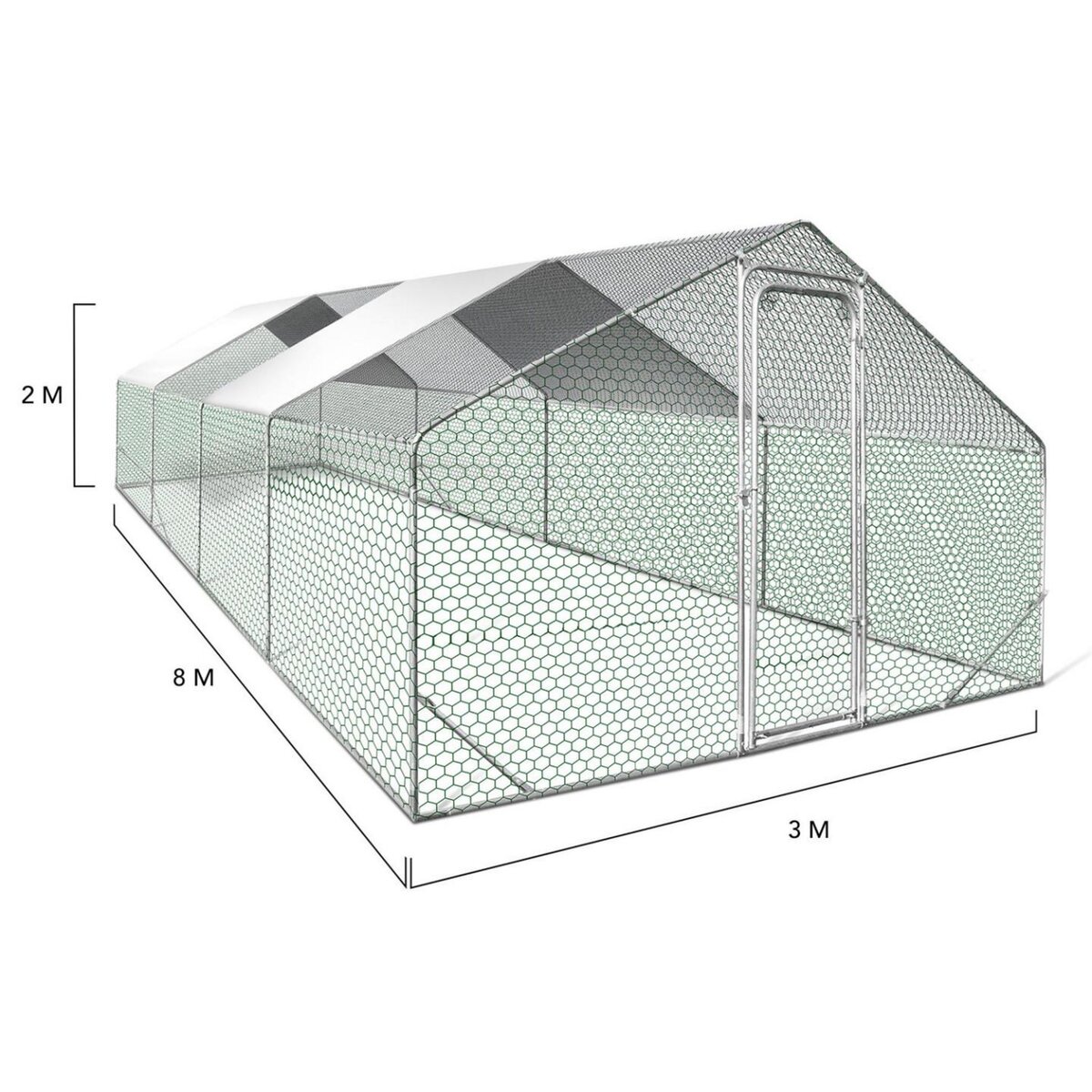 ID MARKET Enclos poulailler 24 m² parc grillagé 8x3 M acier galvanisé