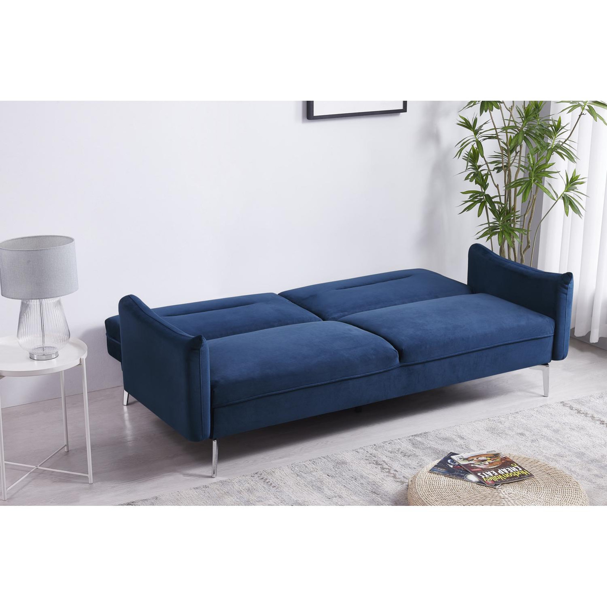 Voir la diapositive 4 : CONCEPT USINE Canapé design convertible 3 places en velours bleu betty