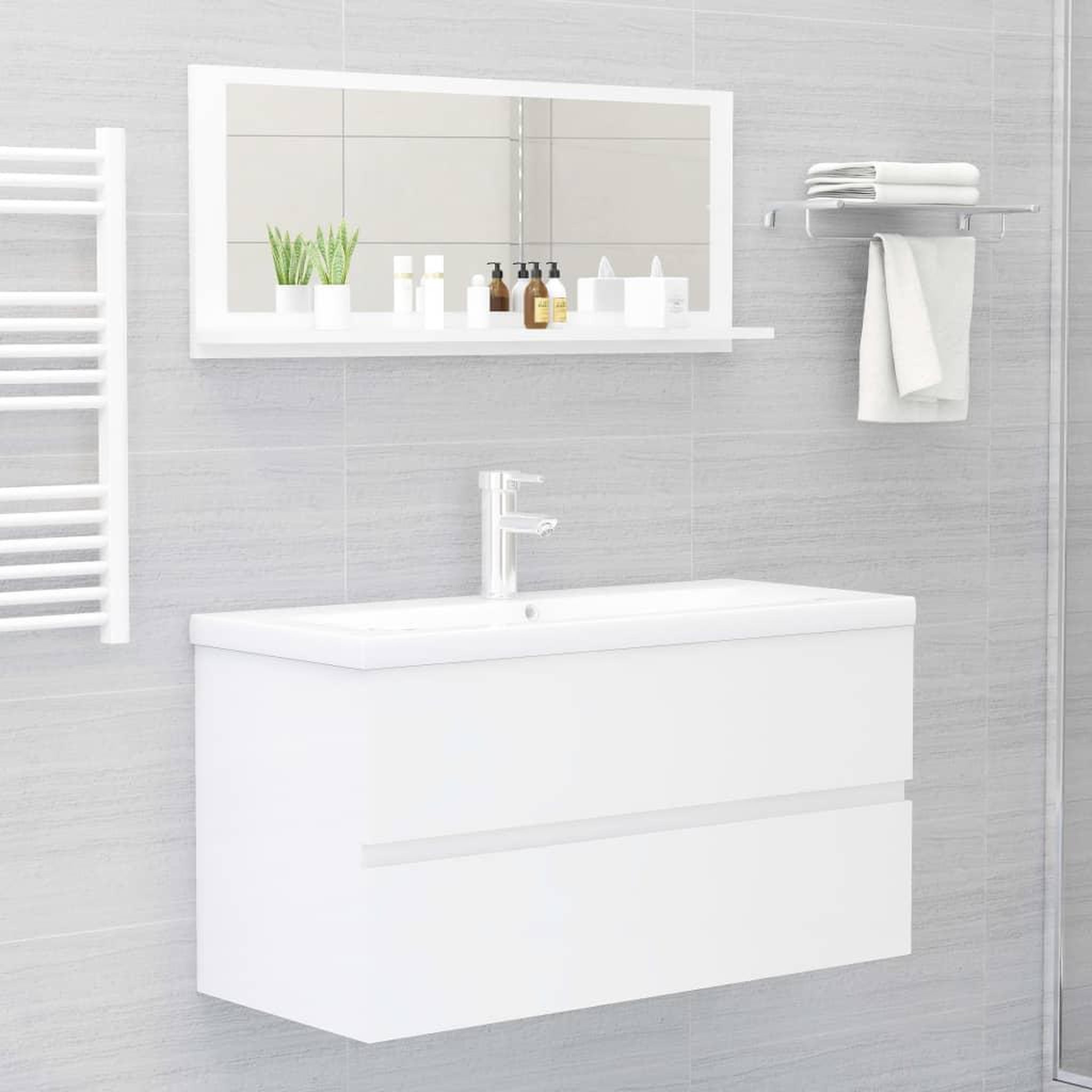 Voir la diapositive 4 : VIDAXL Miroir de salle de bain Blanc brillant Bois d'ingenierie