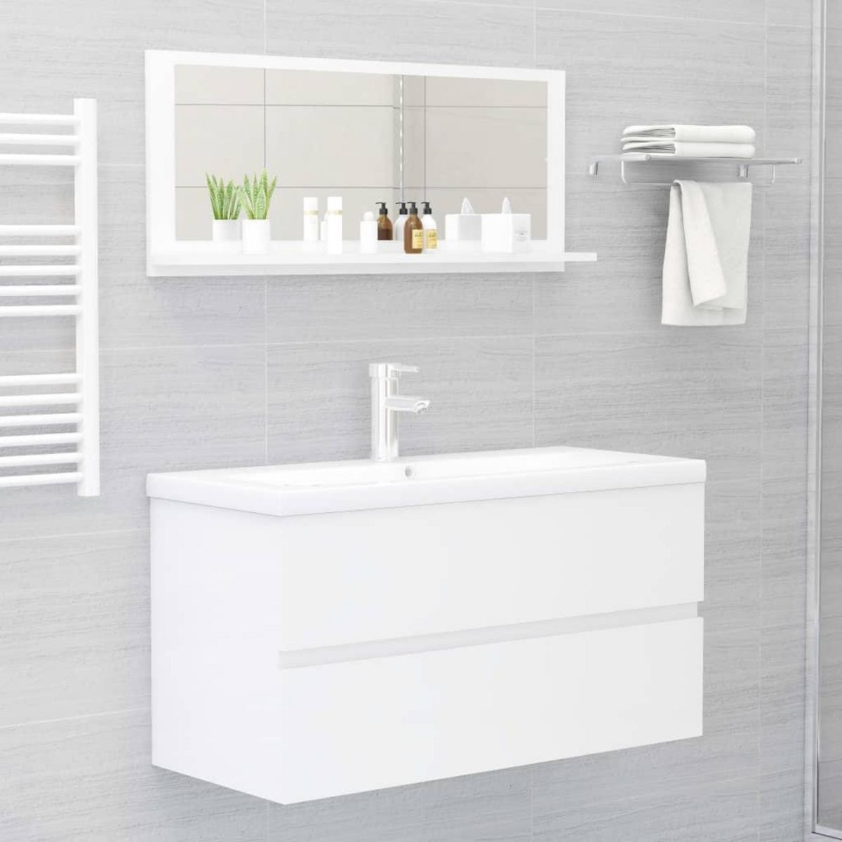 VIDAXL Miroir de salle de bain Blanc brillant Bois d'ingenierie