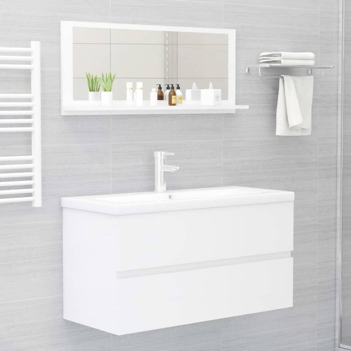 VIDAXL Miroir de salle de bain Blanc brillant Bois d'ingenierie