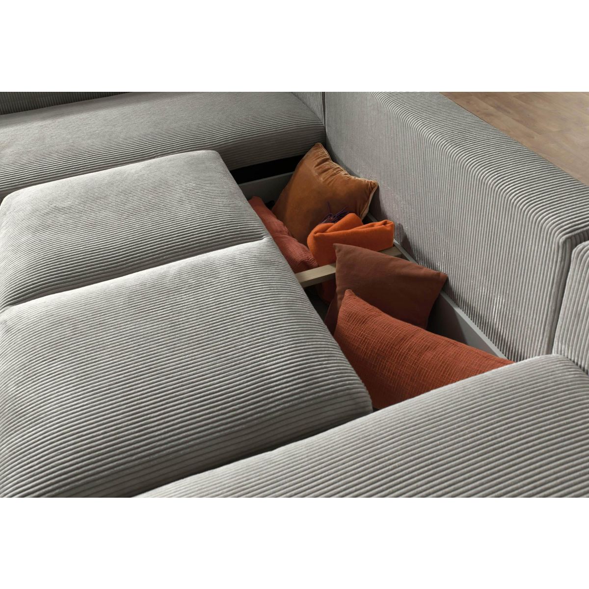 LISA DESIGN Livy - canapé panoramique convertible - avec coffre - en velours côtelé - 7 places - gauche