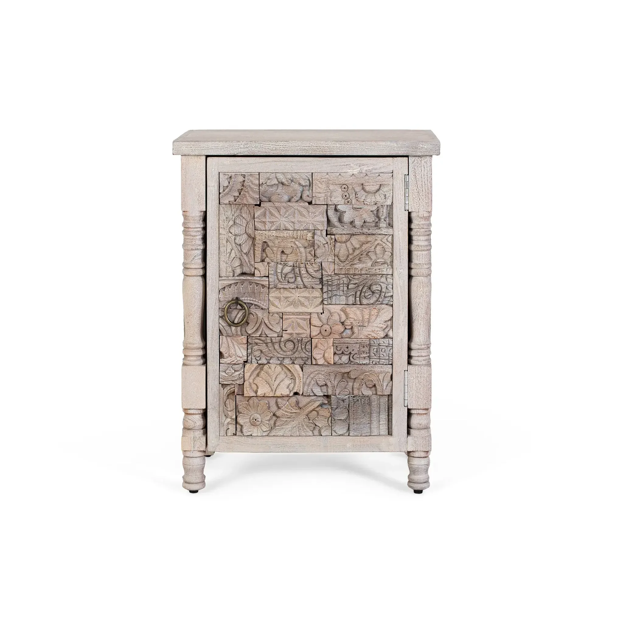 GINER Y COLOMER SL Table de chevet en bois de chêne récupéré 55cm style boho ethnique