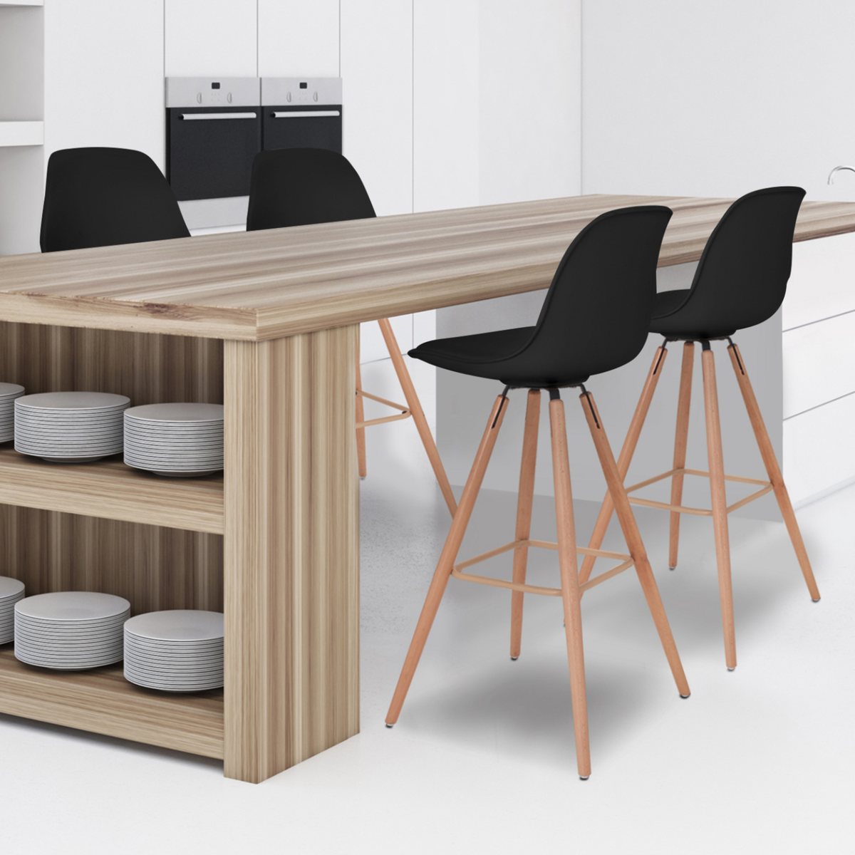 ID MARKET Lot de 4 tabourets de bar SARA noir