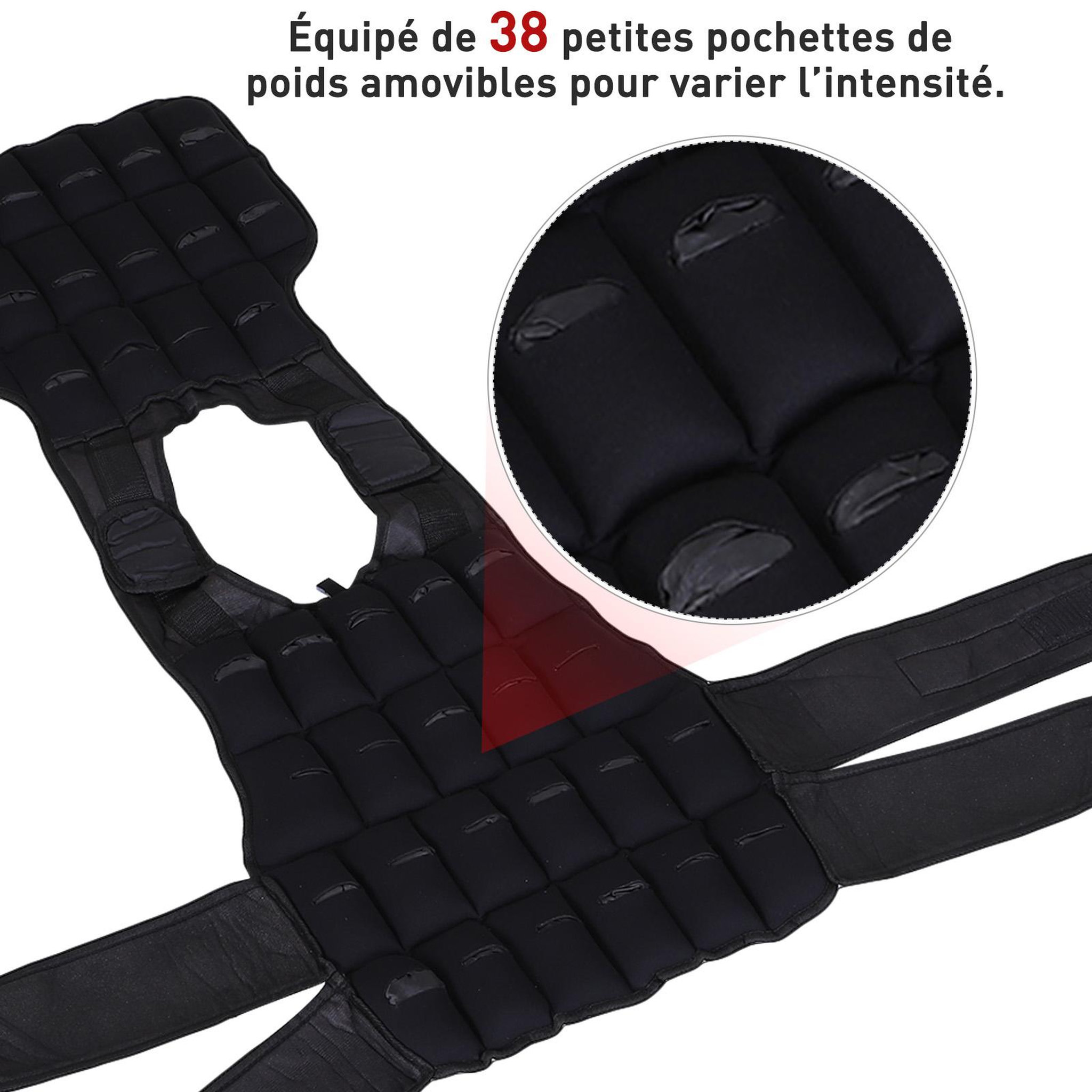 Voir la diapositive 5 : HOMCOM Gilet lesté réglable veste lestée 20 Kg max. poids amovibles entrainement musculation exercice boxe oxford noir