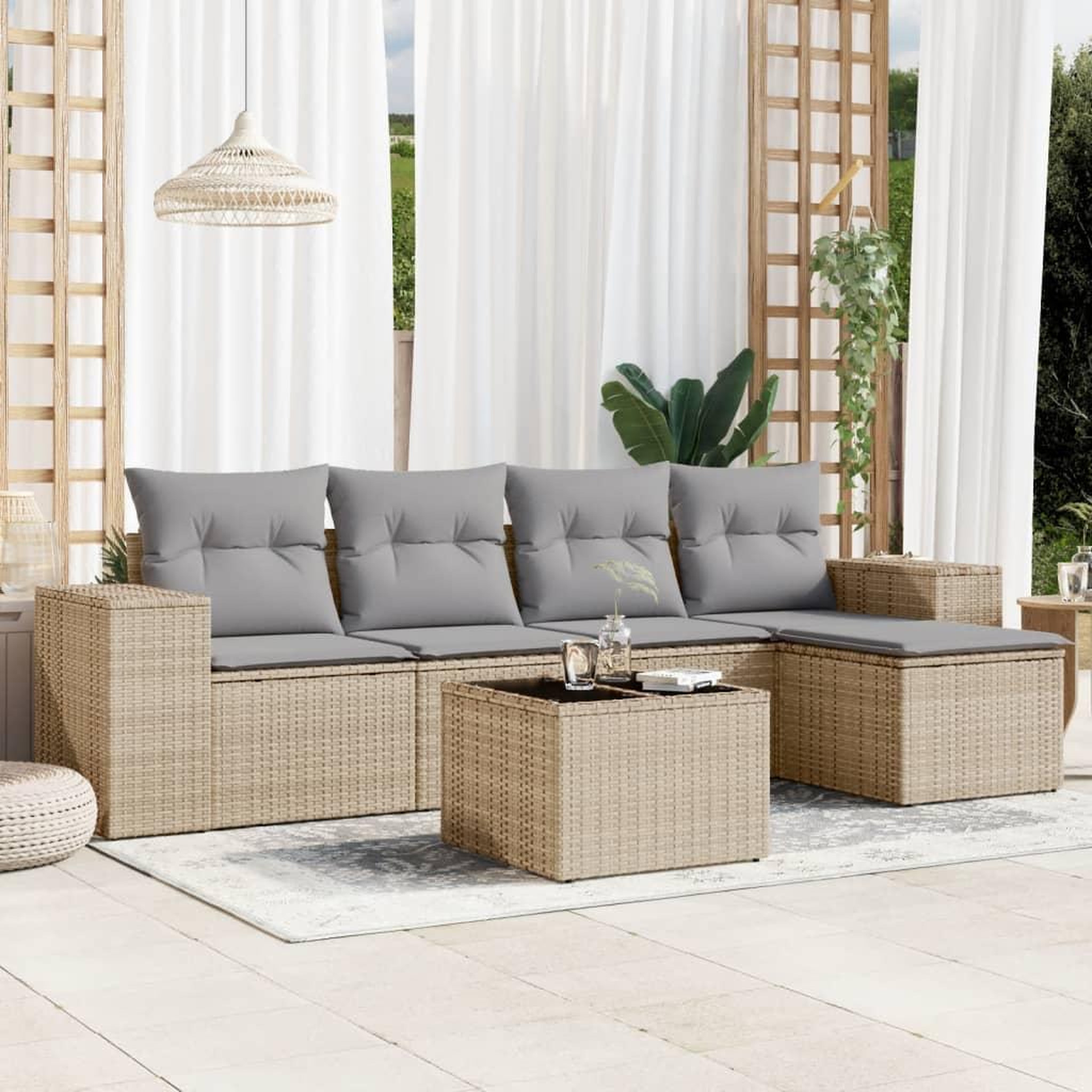 VIDAXL Salon de jardin avec coussins 6 pcs beige resine tressee