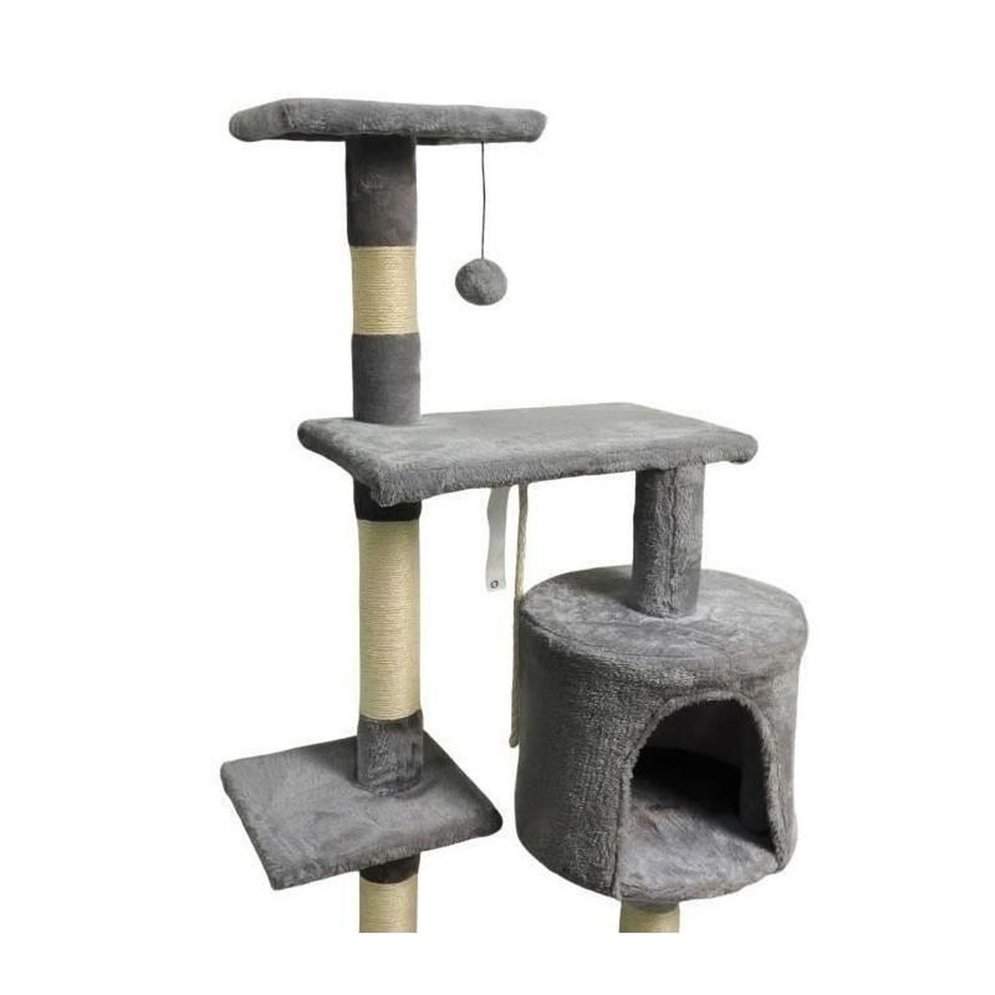 Voir la diapositive 5 : PALOMAR Arbre a chat - 40 x 40 x 110 cm - PALOMA - Gris foncé - 3 plateformes, 1 corde, 1 niche , poteaux a griffer