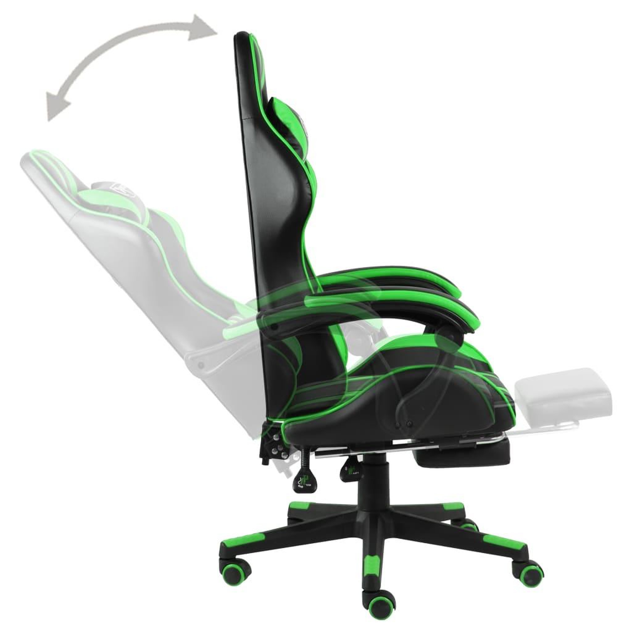 Voir la diapositive 4 : VIDAXL Fauteuil de jeux video avec repose-pied Noir et vert Similicuir