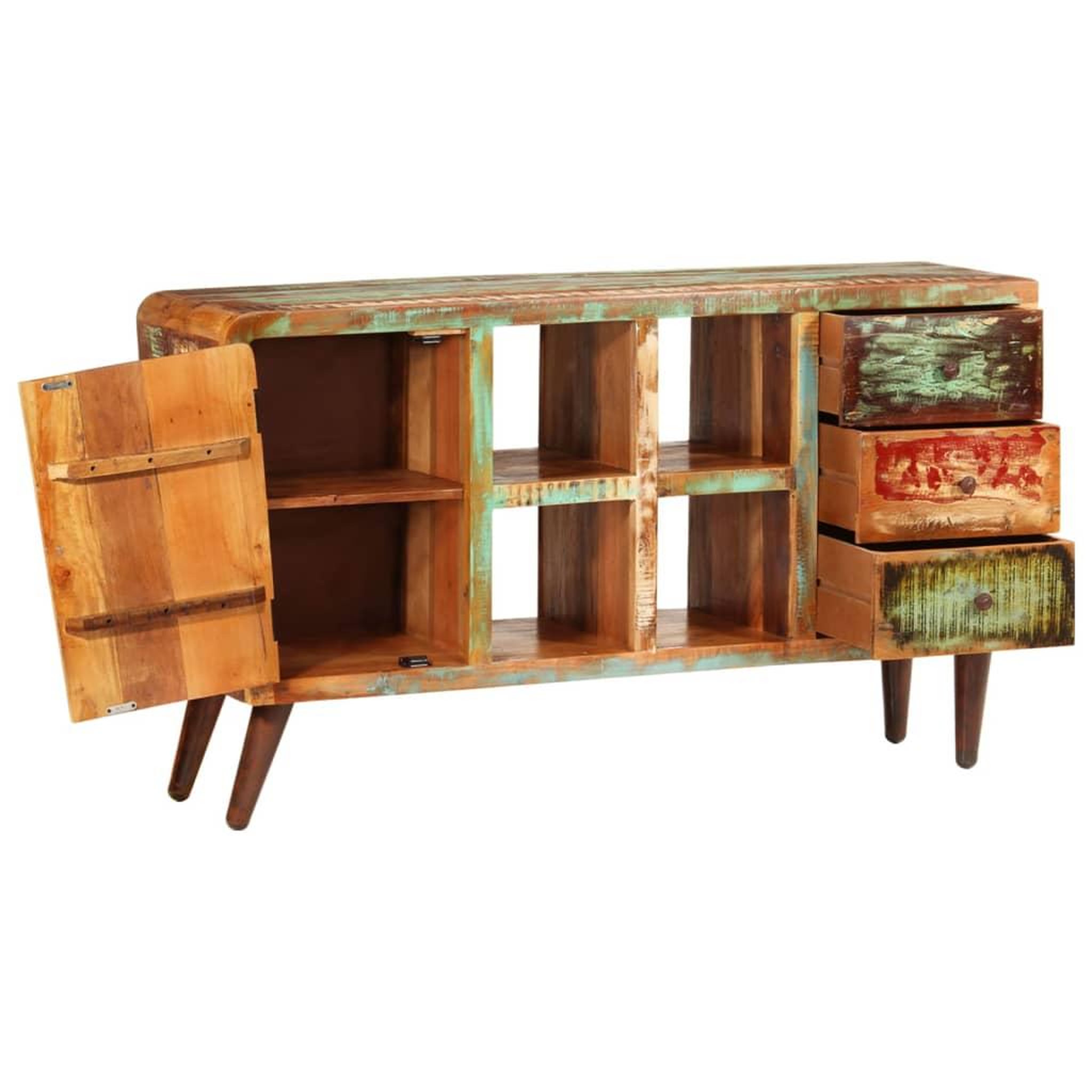 Voir la diapositive 3 : VIDAXL Armoire avec 1 porte 4 etageres 3 tiroirs bois massif recupere