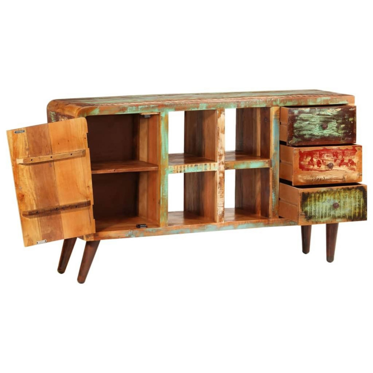 VIDAXL Armoire avec 1 porte 4 etageres 3 tiroirs Bois massif recupere