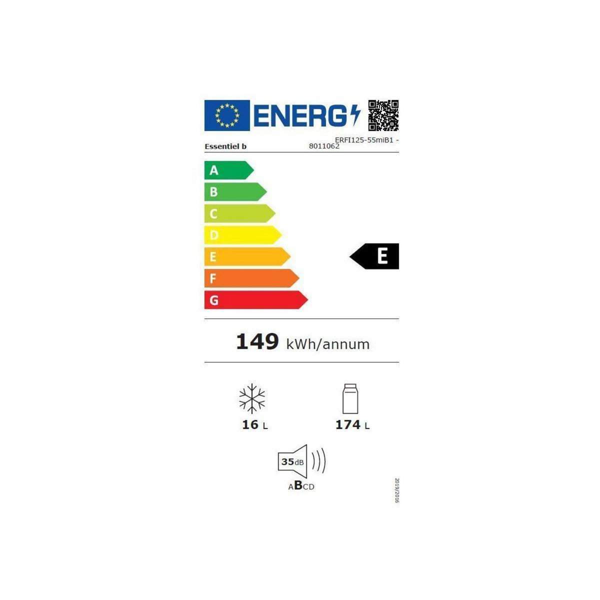 ESSENTIEL B Réfrigérateur 1 porte encastrable ERFI125-55miB1