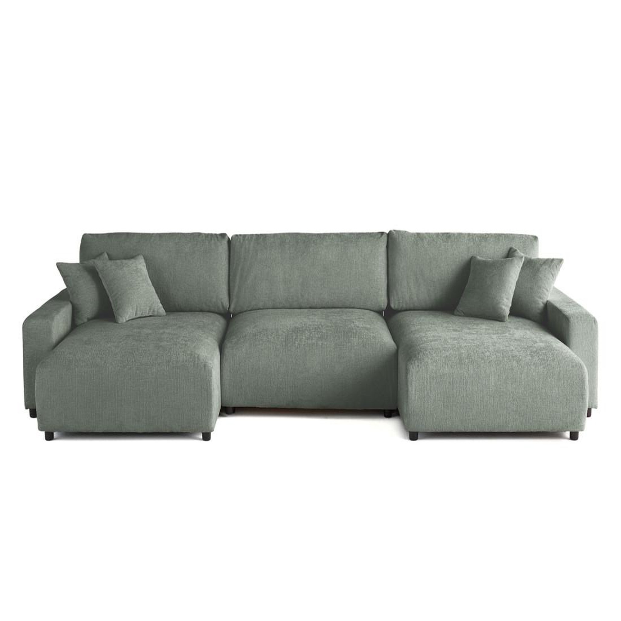 Voir la diapositive 1 : BEST MOBILIER Pivoine - canapé panoramique en u - 7 places - convertible avec coffre - en velours texturé