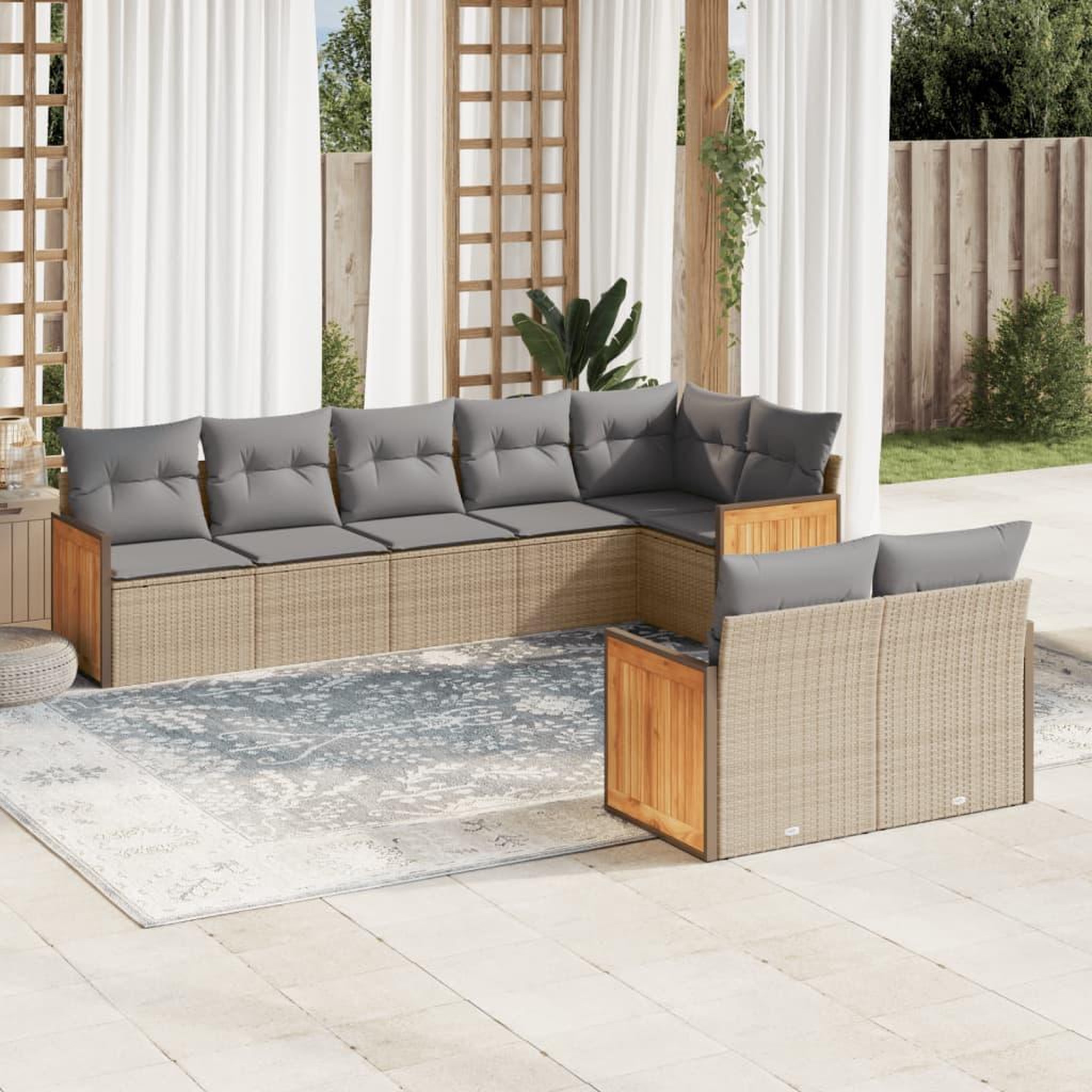 VIDAXL Salon de jardin avec coussins 8 pcs beige resine tressee