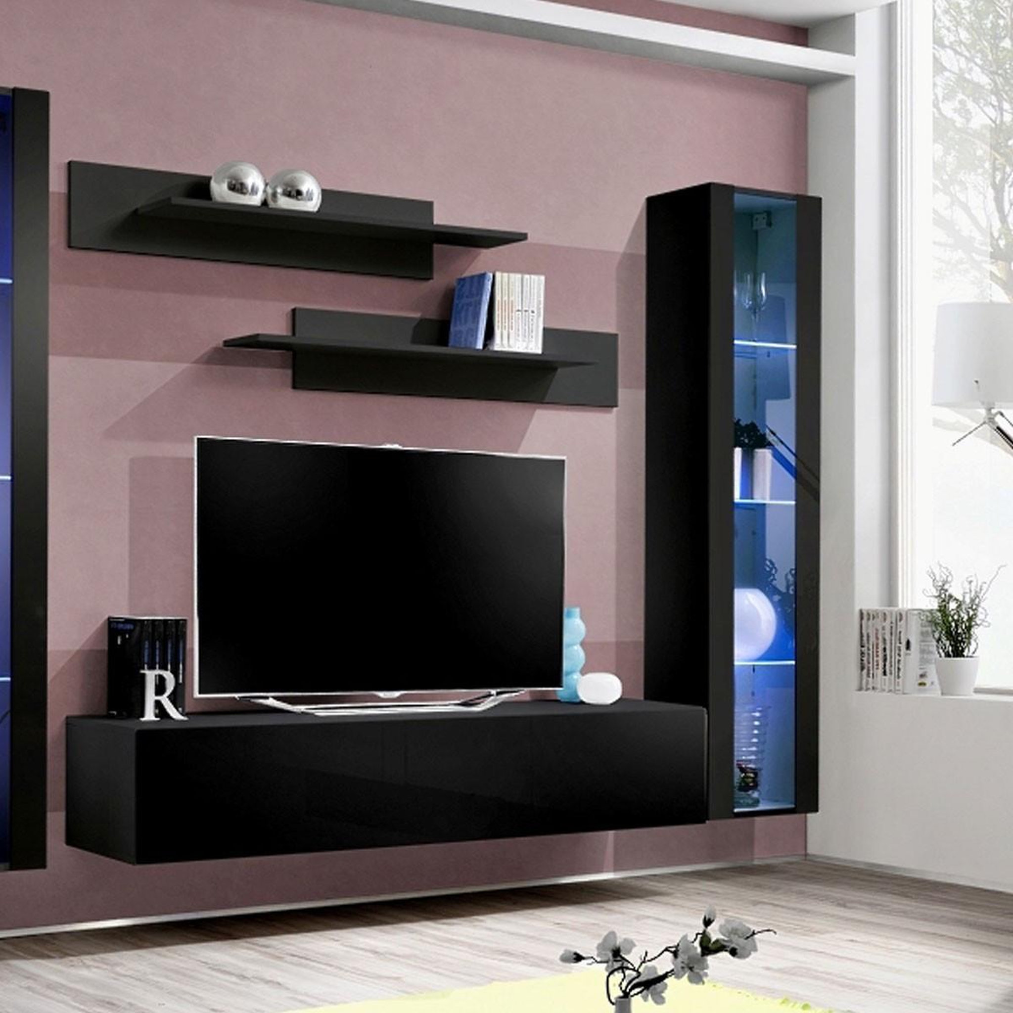 Voir la diapositive 3 : Paris Prix Ensemble meuble tv mural  fly c2  310cm noir