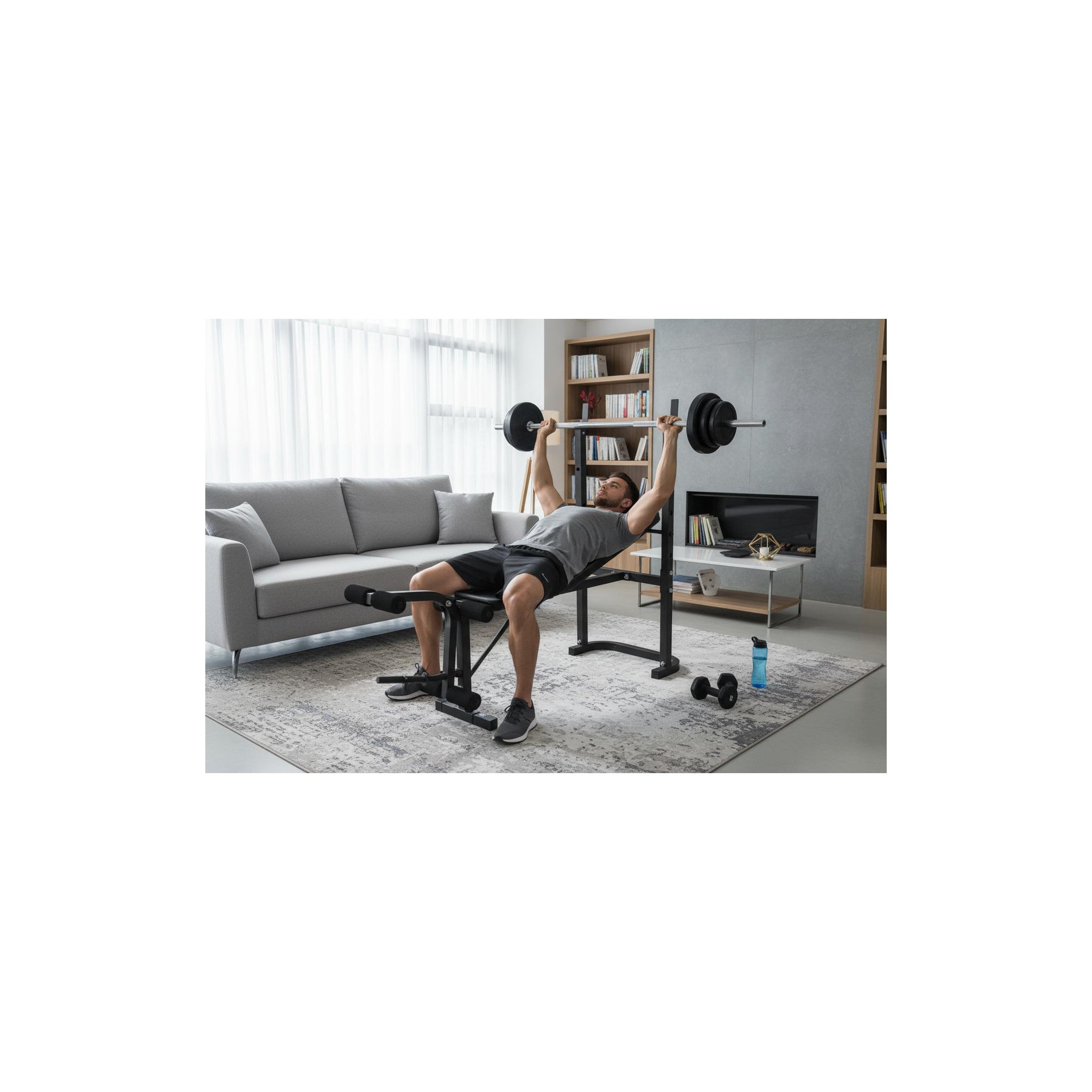 Voir la diapositive 3 : O'Fitness Banc de musculation avec poste jambe - barre et 20 kg de poids inclus - o'fitness - maison/appartement