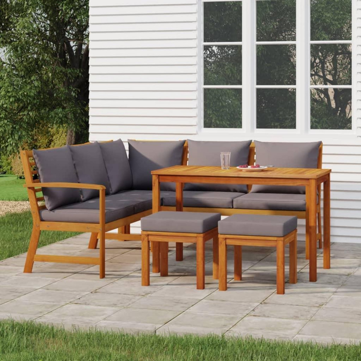 VIDAXL Ensemble a manger de jardin 6 pcs avec coussins Bois d'acacia