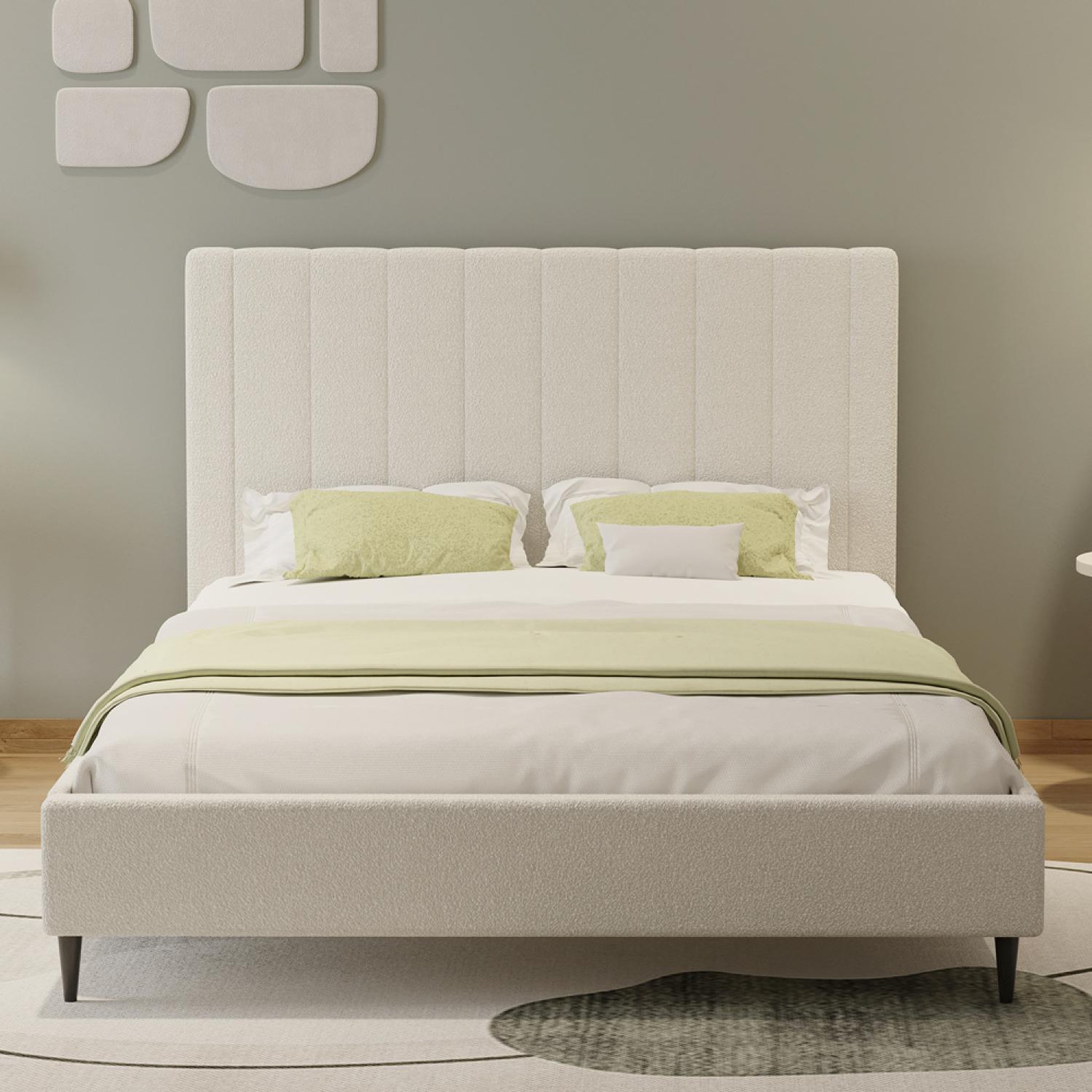 Voir la diapositive 2 : CONCEPT USINE Lit en tissu bouclettes beige 140x190 cambridge