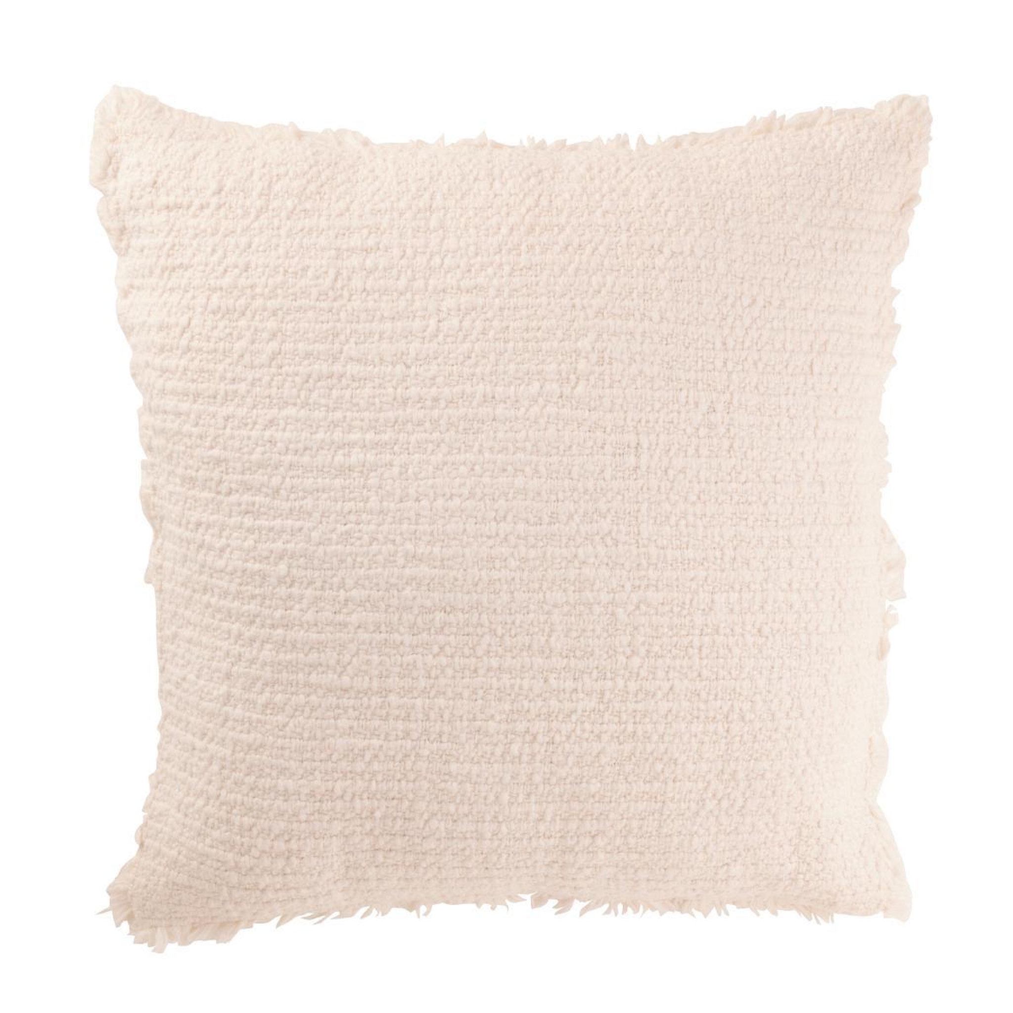 J-LINE Coussin déco  effiloché  50x50cm blanc