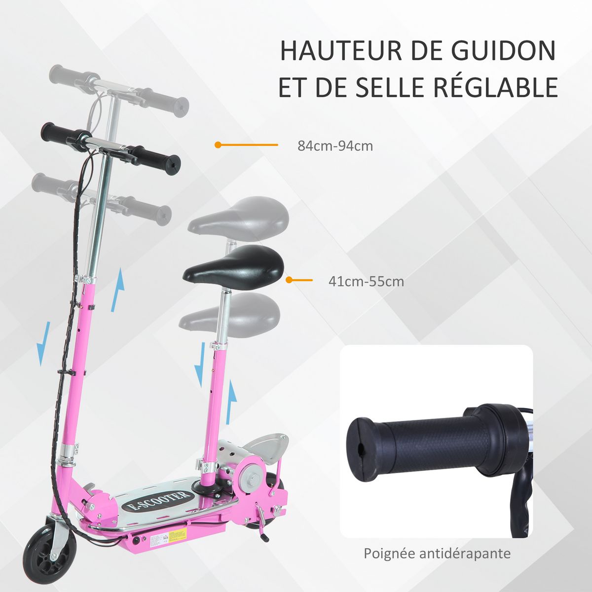 HOMCOM Trottinette électrique 120 W pliable pour enfant de 7 à 12 ans hauteur guidon et selle réglable 10 Km/h max. rose