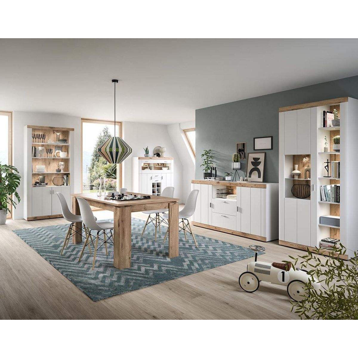 BEST MOBILIER Coventry - buffet haut - blanc et effet bois - 142 cm