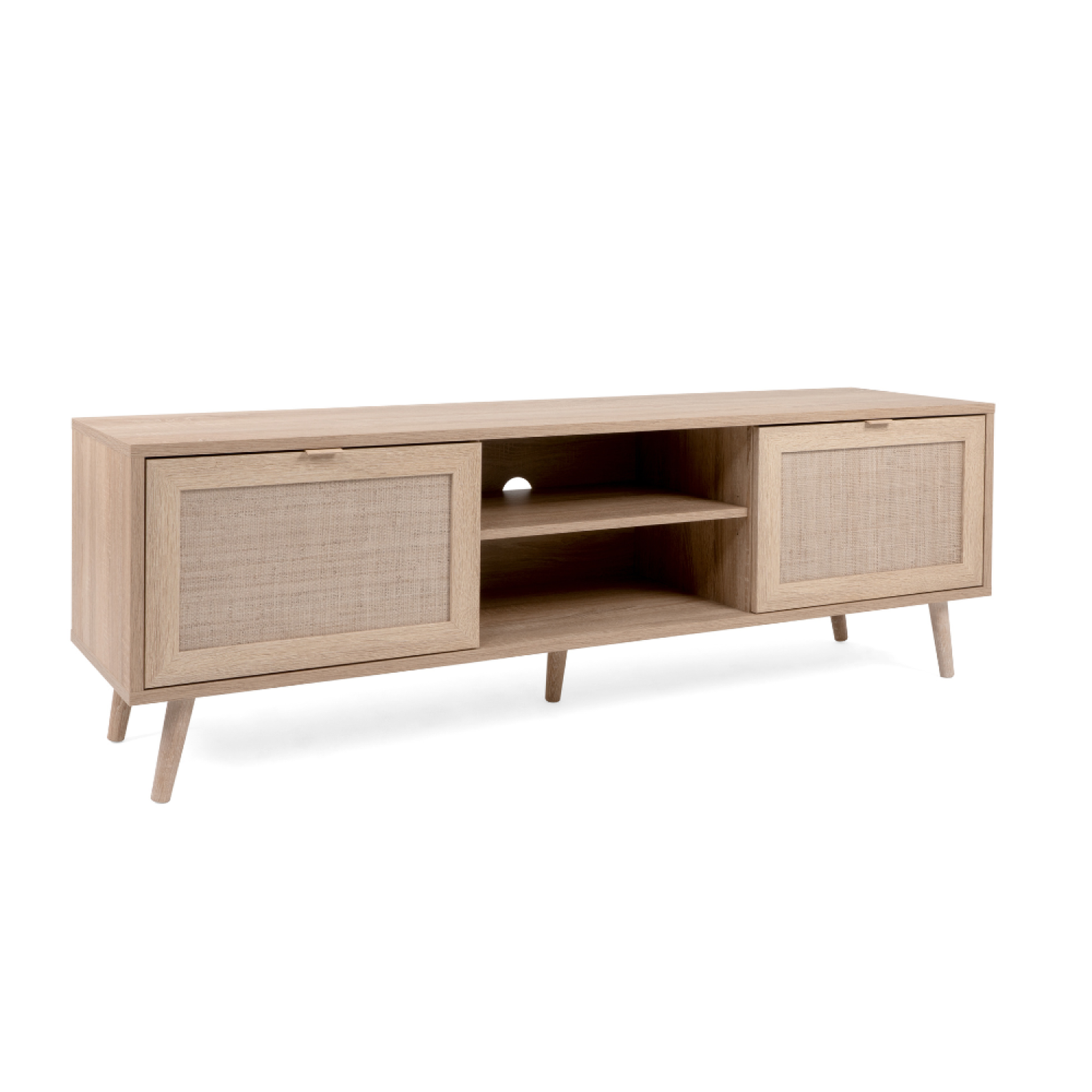Voir la diapositive 1 : CONCEPT USINE Meuble tv en bois avec placards effeffet cannage tivat