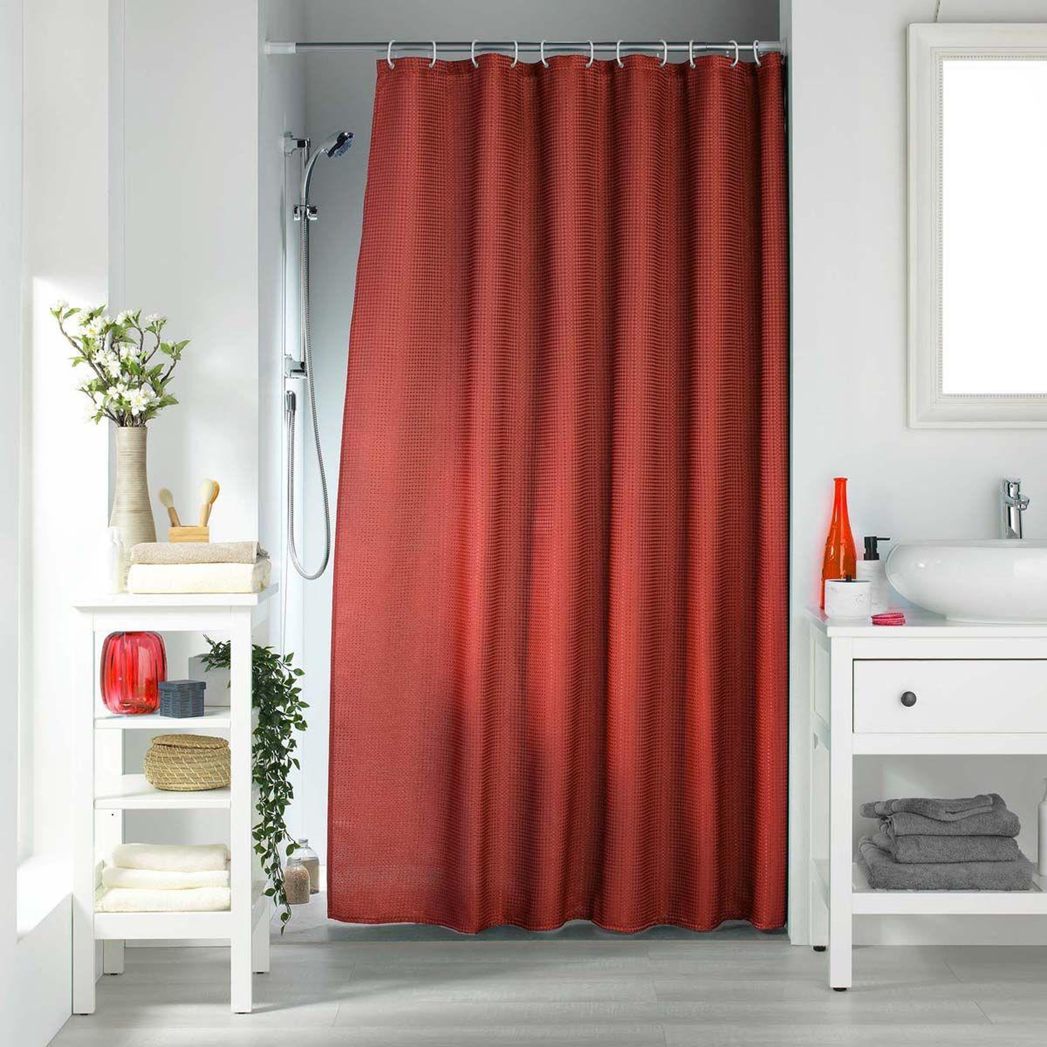 Voir la diapositive 3 : Douceur d'Intérieur Rideau de douche  quartz  180x200cm terracotta