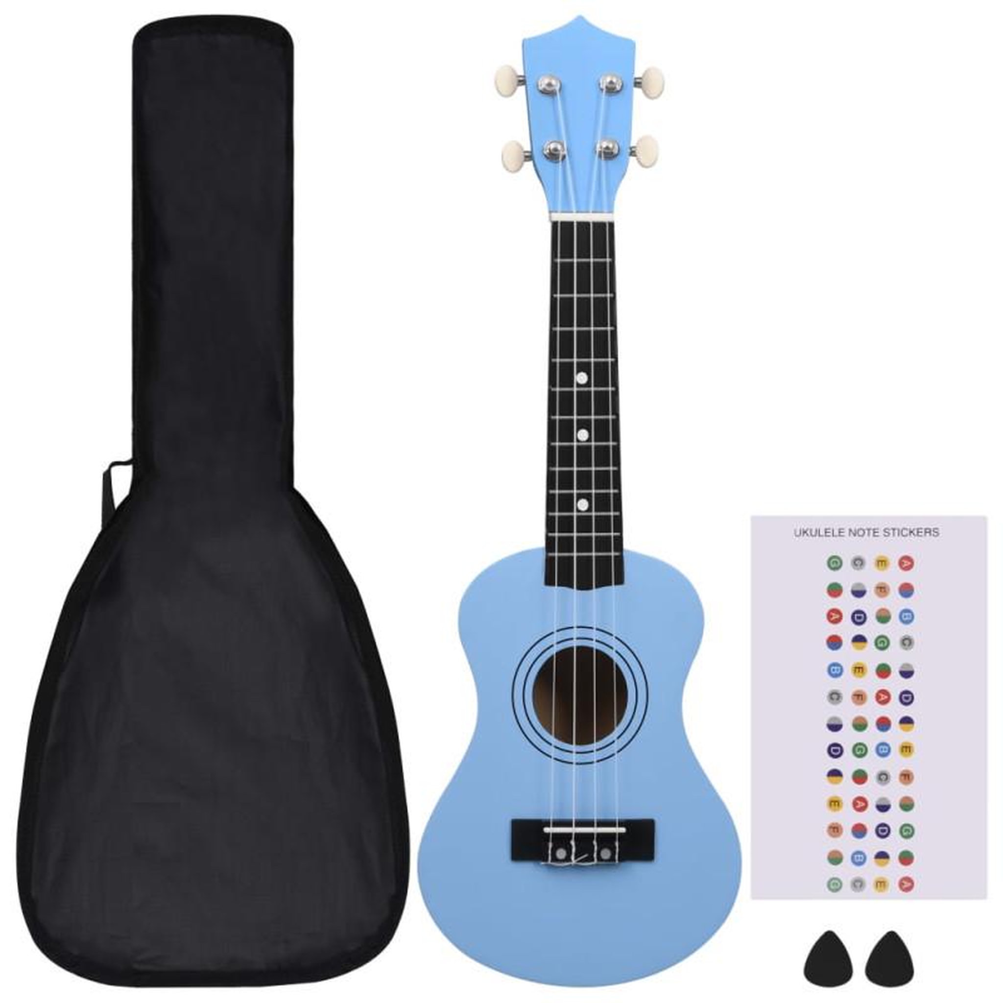 Voir la diapositive 2 : VIDAXL Jeu de ukulélé soprano avec sac pour enfants Bleu azuré 21