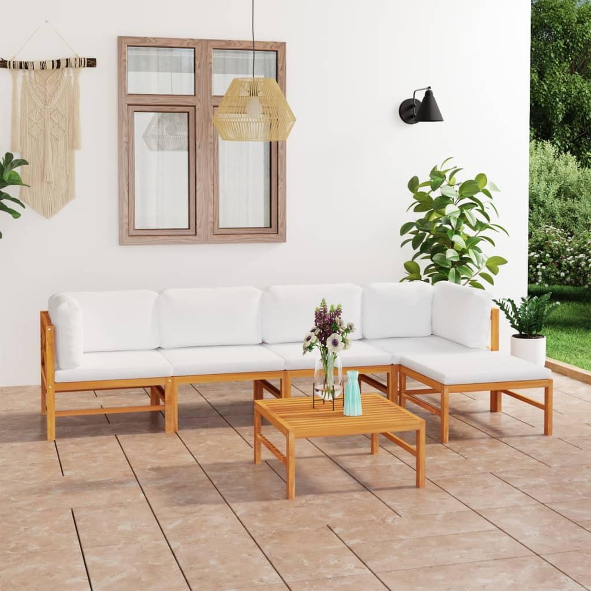 Voir la diapositive 1 : VIDAXL Salon de jardin 6 pcs avec coussins creme Bois de teck solide