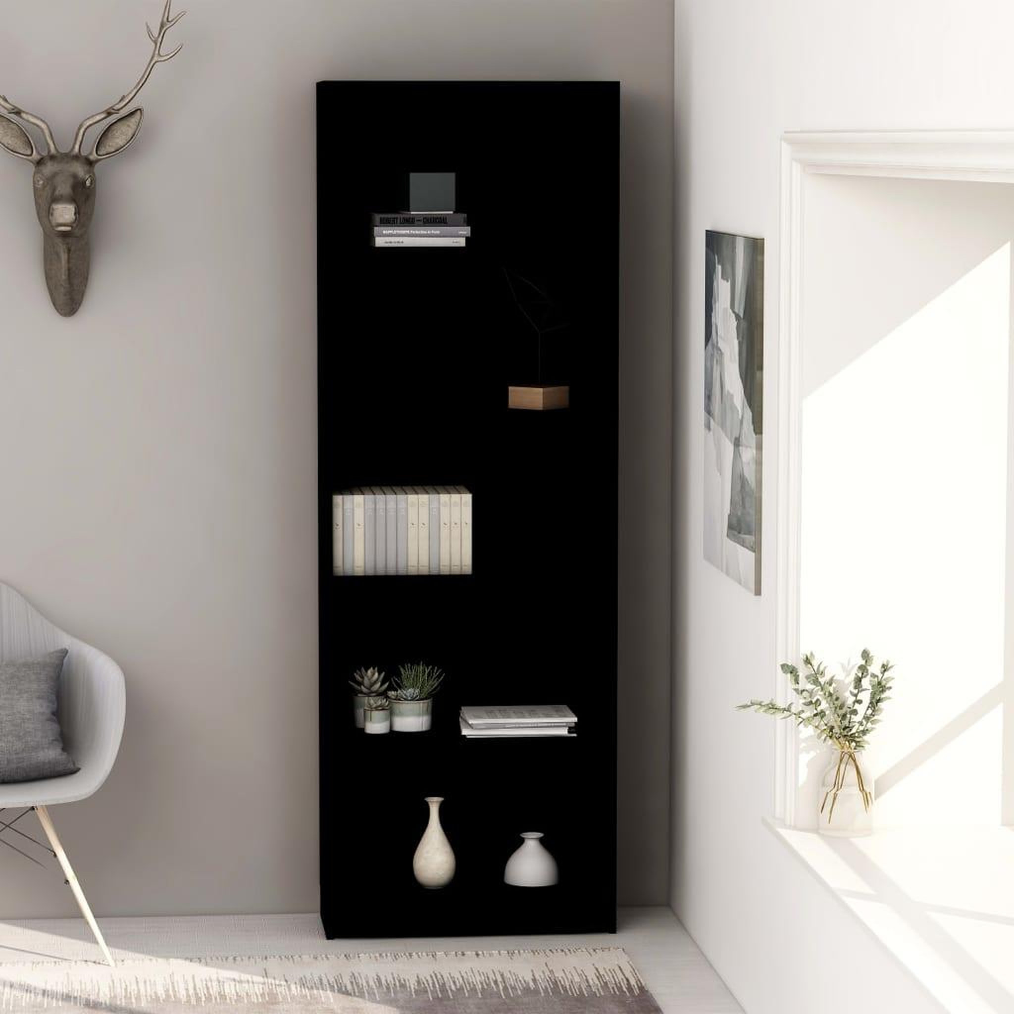 Voir la diapositive 1 : VIDAXL Bibliotheque a 5 niveaux Noir 60x24x175 cm Bois d'ingenierie