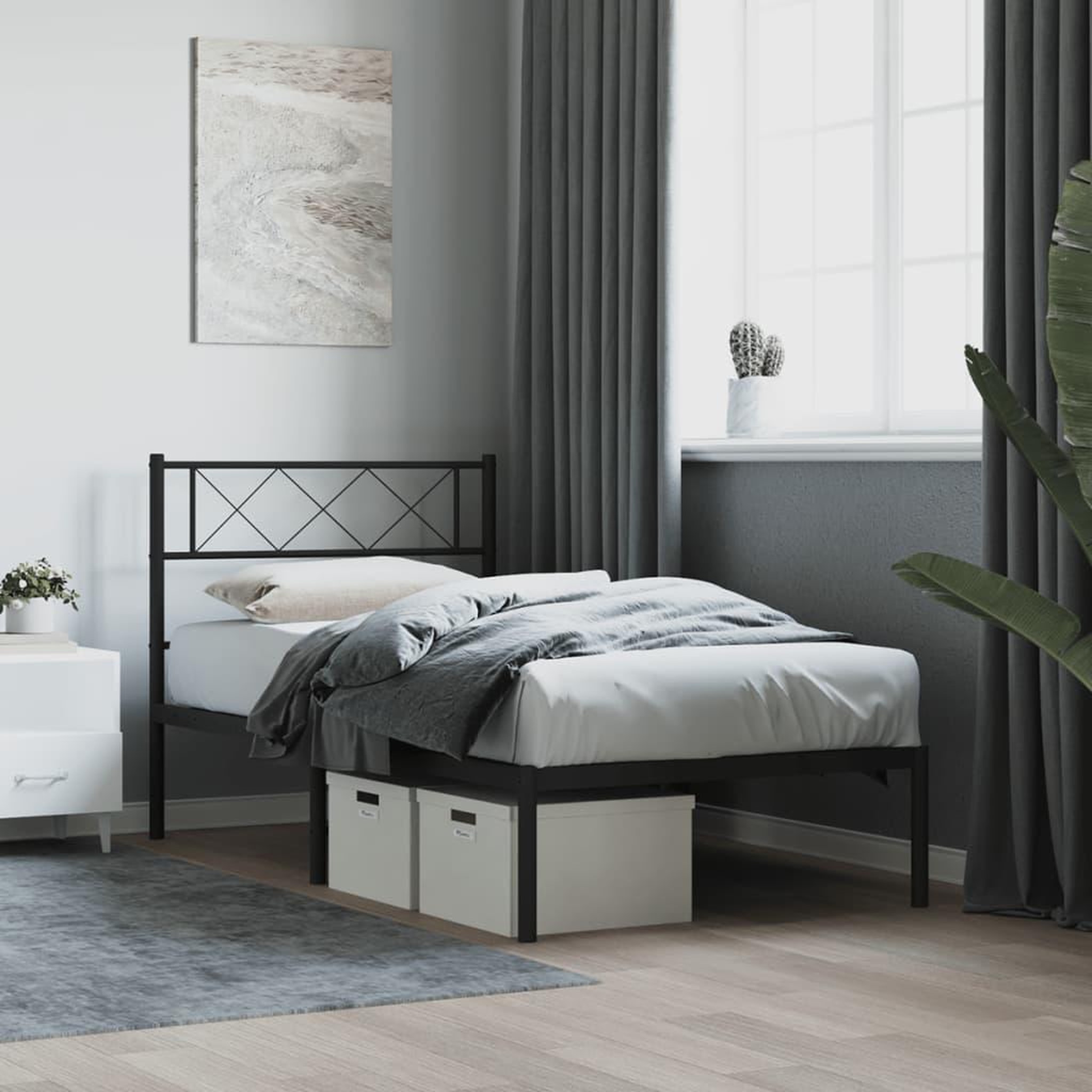 VIDAXL Cadre de lit metal sans matelas avec tete de lit noir 90x200 cm
