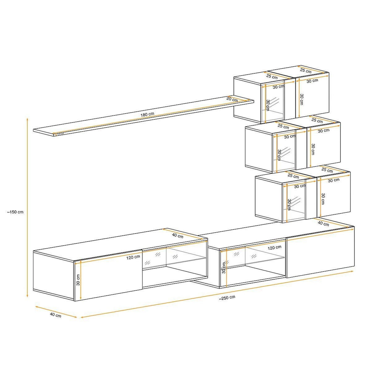 Paris Prix Ensemble Meuble TV  Switch XXIV  250cm Blanc & Naturel