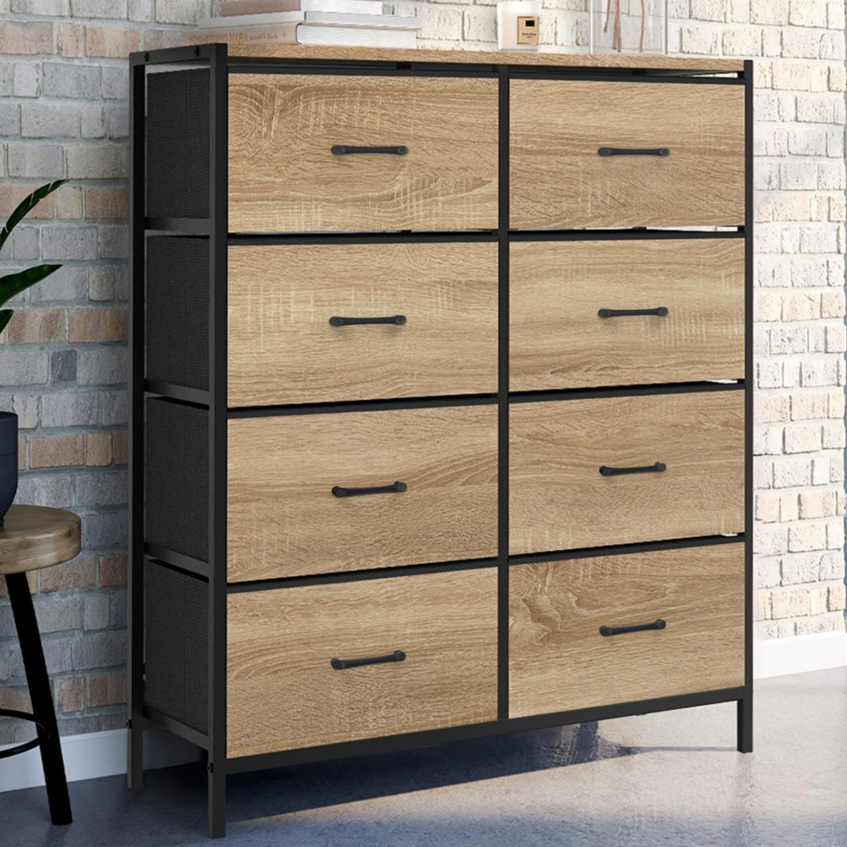 ID MARKET Commode 8 tiroirs en tissu UTAH 80 cm meuble de rangement design industriel