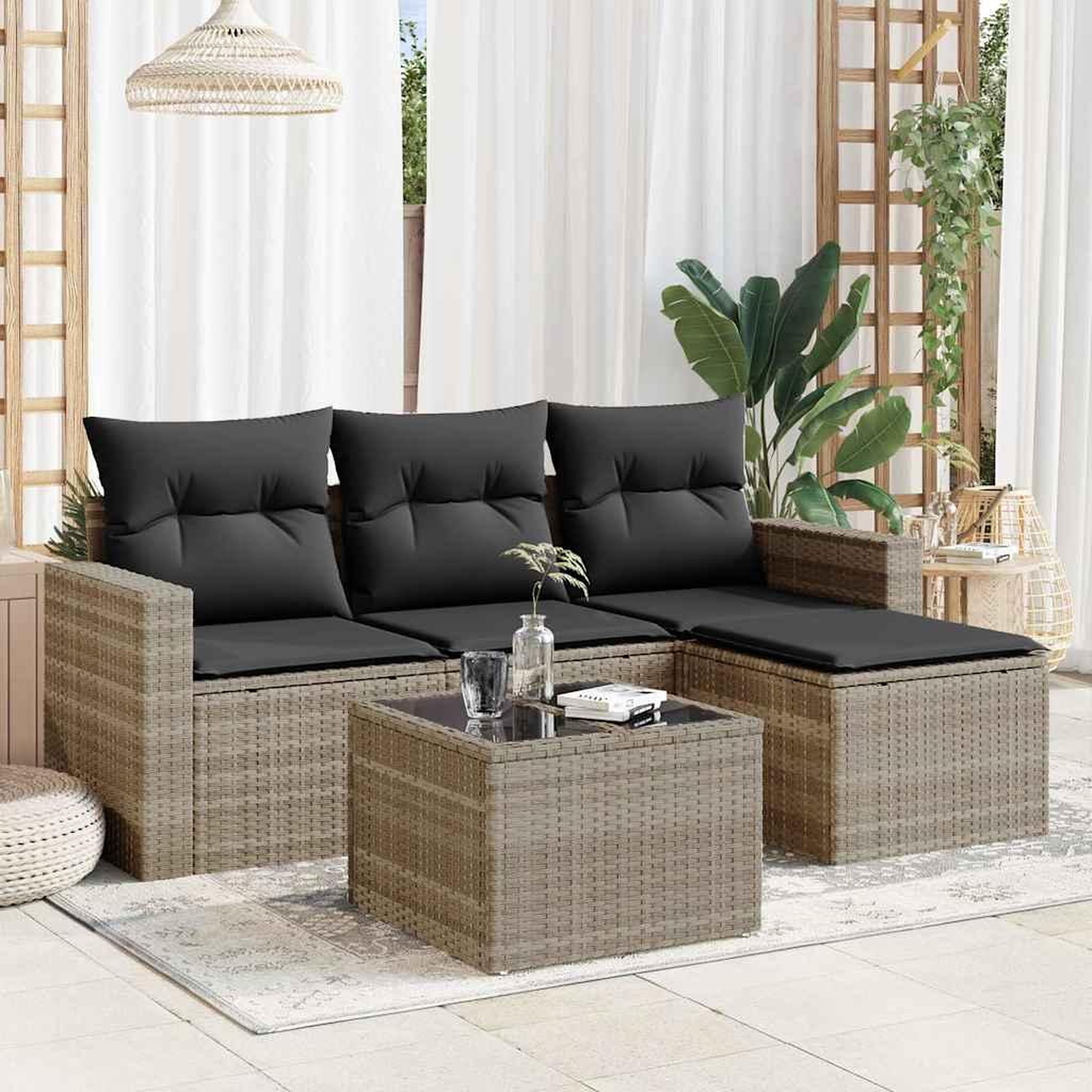 VIDAXL Salon de jardin 5 pcs avec coussins gris clair resine tressee