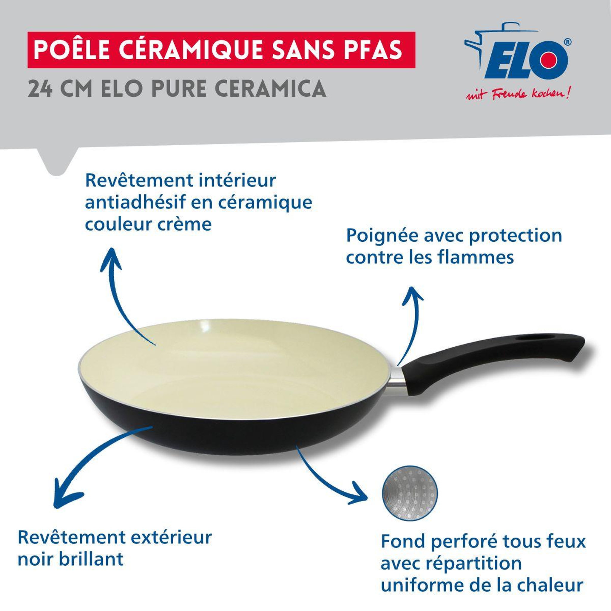 Voir la diapositive 3 : ELO Poêle 24 cm céramique sans PFAS 24 Elo Pure Ceramica
