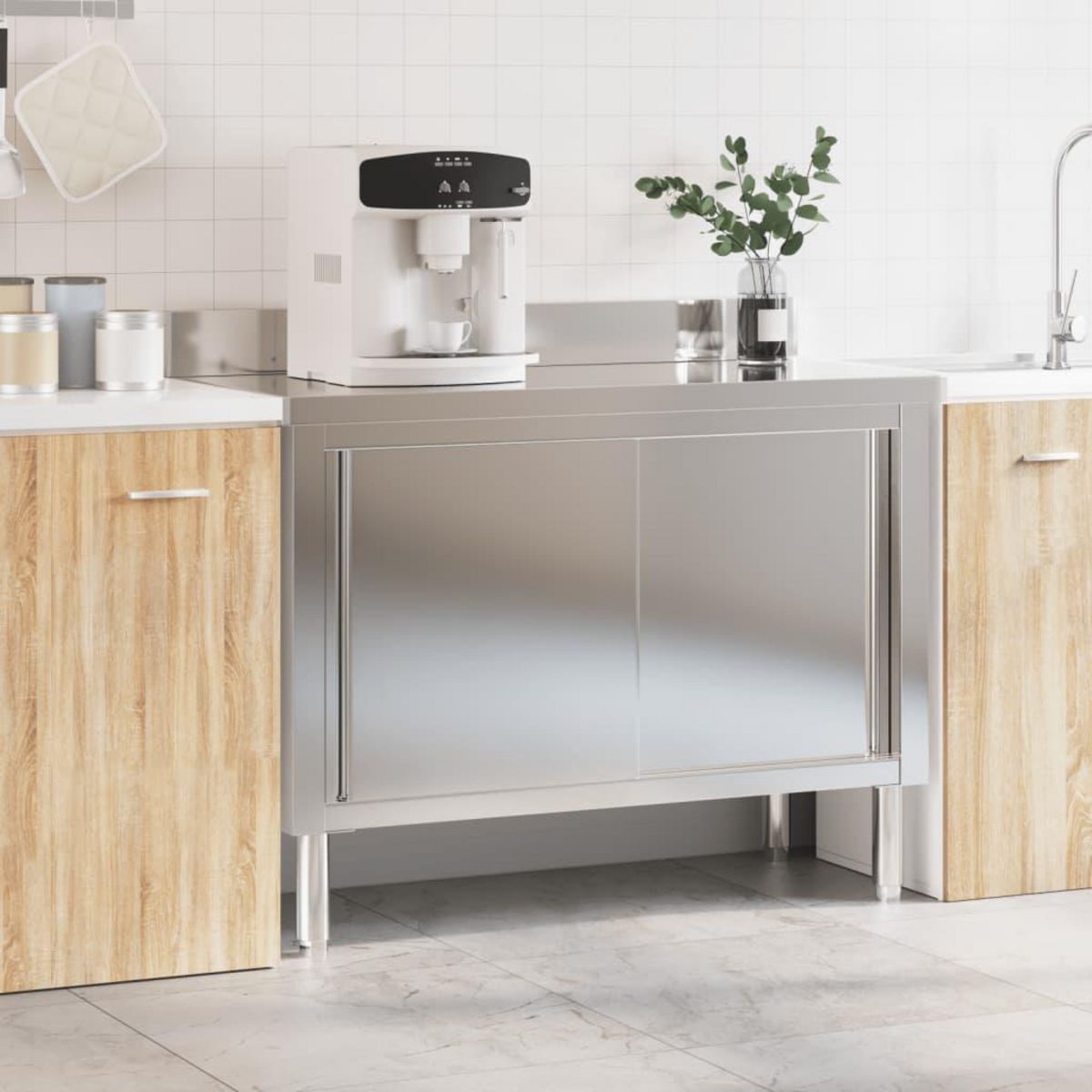 VIDAXL Table de travail de cuisine avec portes coulissantes inox