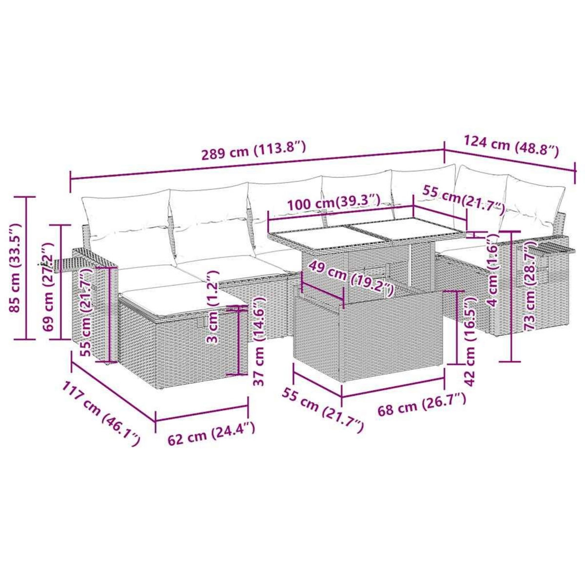 VIDAXL Salon de jardin avec coussins 8 pcs beige resine tressee