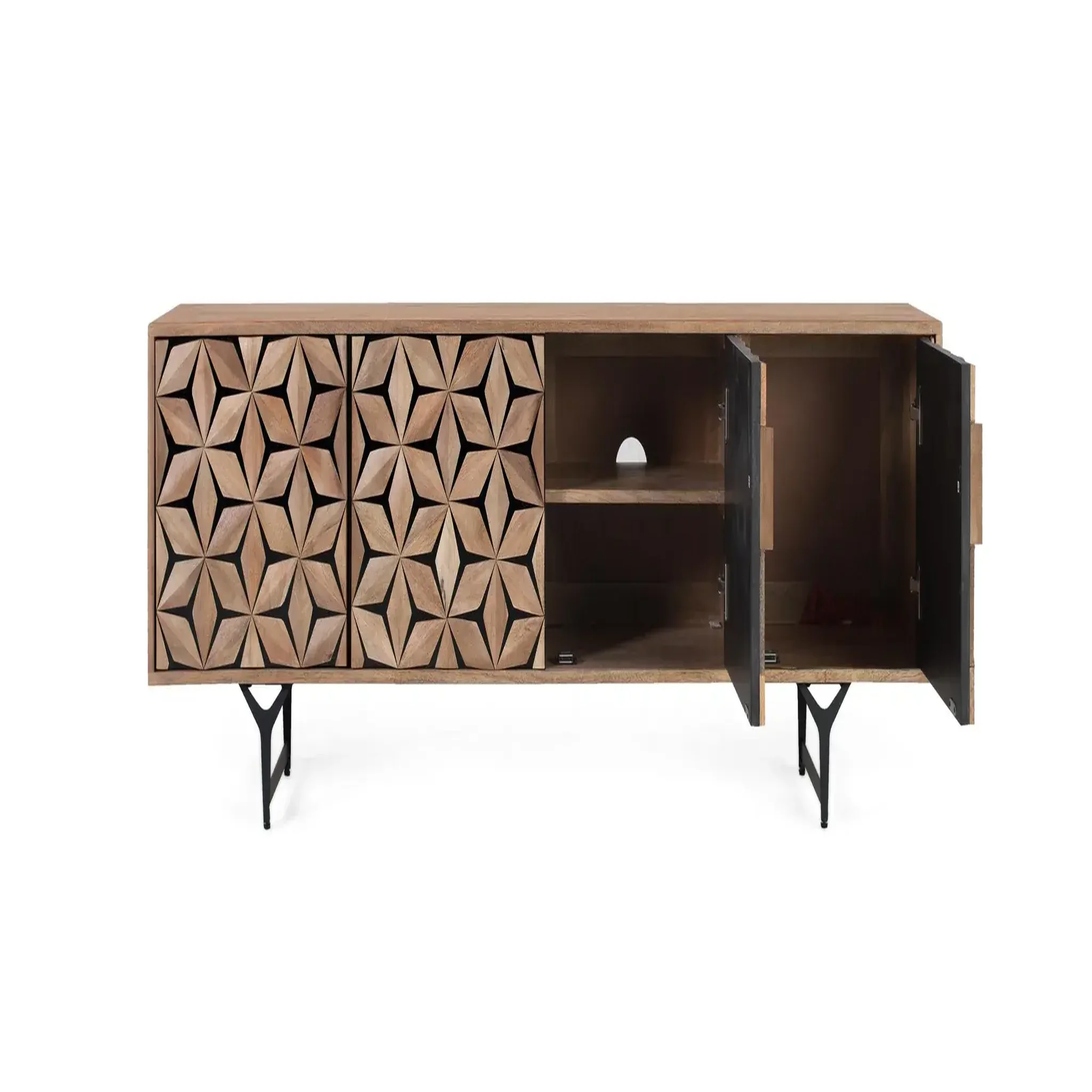Voir la diapositive 2 : GINER Y COLOMER SL Meuble tv en bois de manguier 177 cm style contemporain géométrique