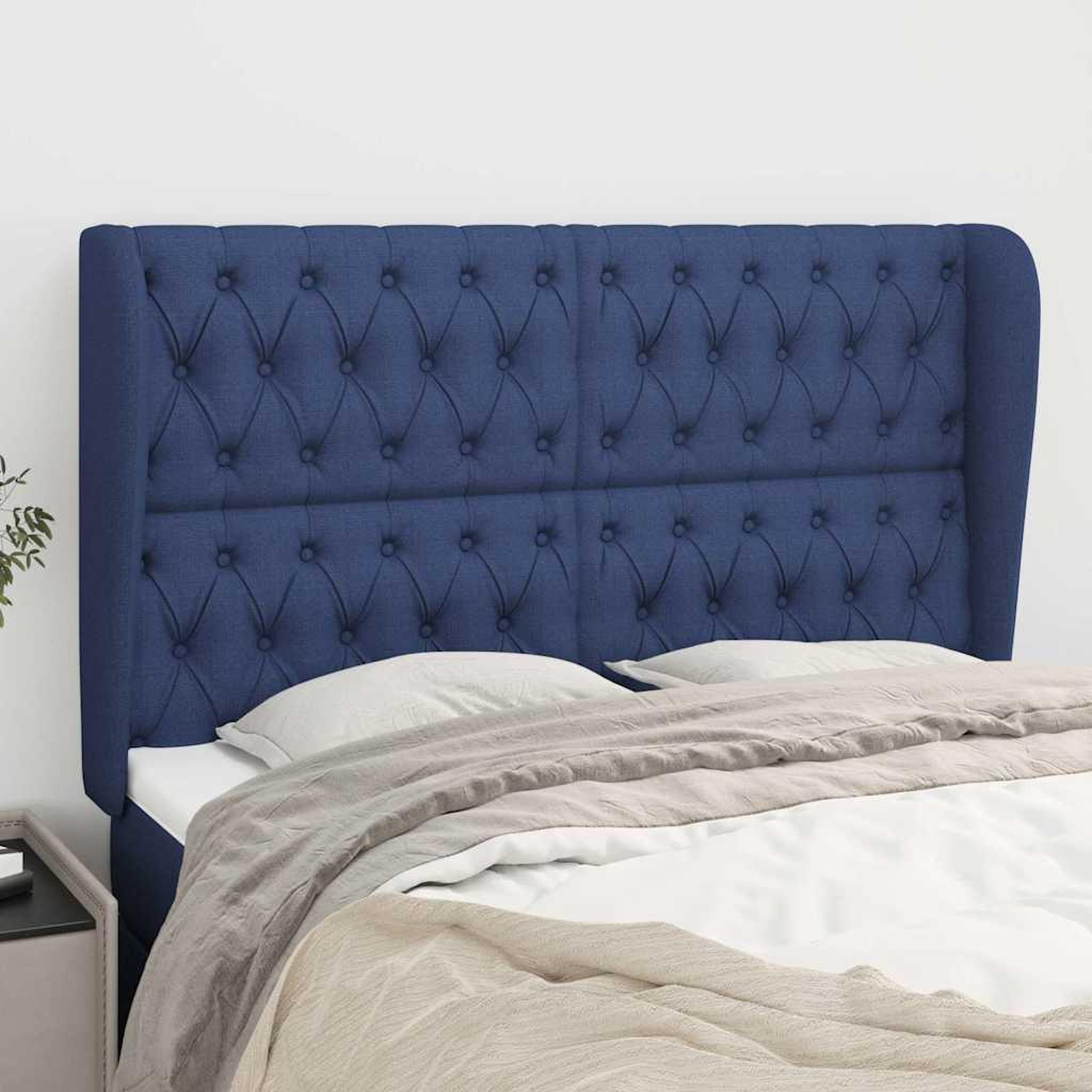 Voir la diapositive 2 : VIDAXL Tete de lit avec oreilles Bleu 147x23x118/128 cm Tissu