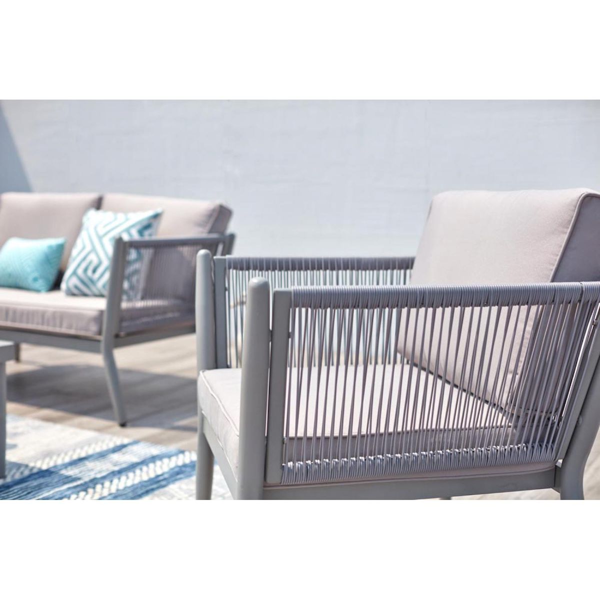 CONCEPT USINE Salon jardin alu et corde gris clair ANAHMA