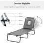 Voir la diapositive 5 : OUTSUNNY Bain de soleil pliable transat inclinable 4 positions chaise longue de lecture 3 coussins fournis gris